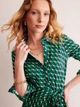 Boden Lauren Geometric Shirt Dress, Rich Emerald/Multi