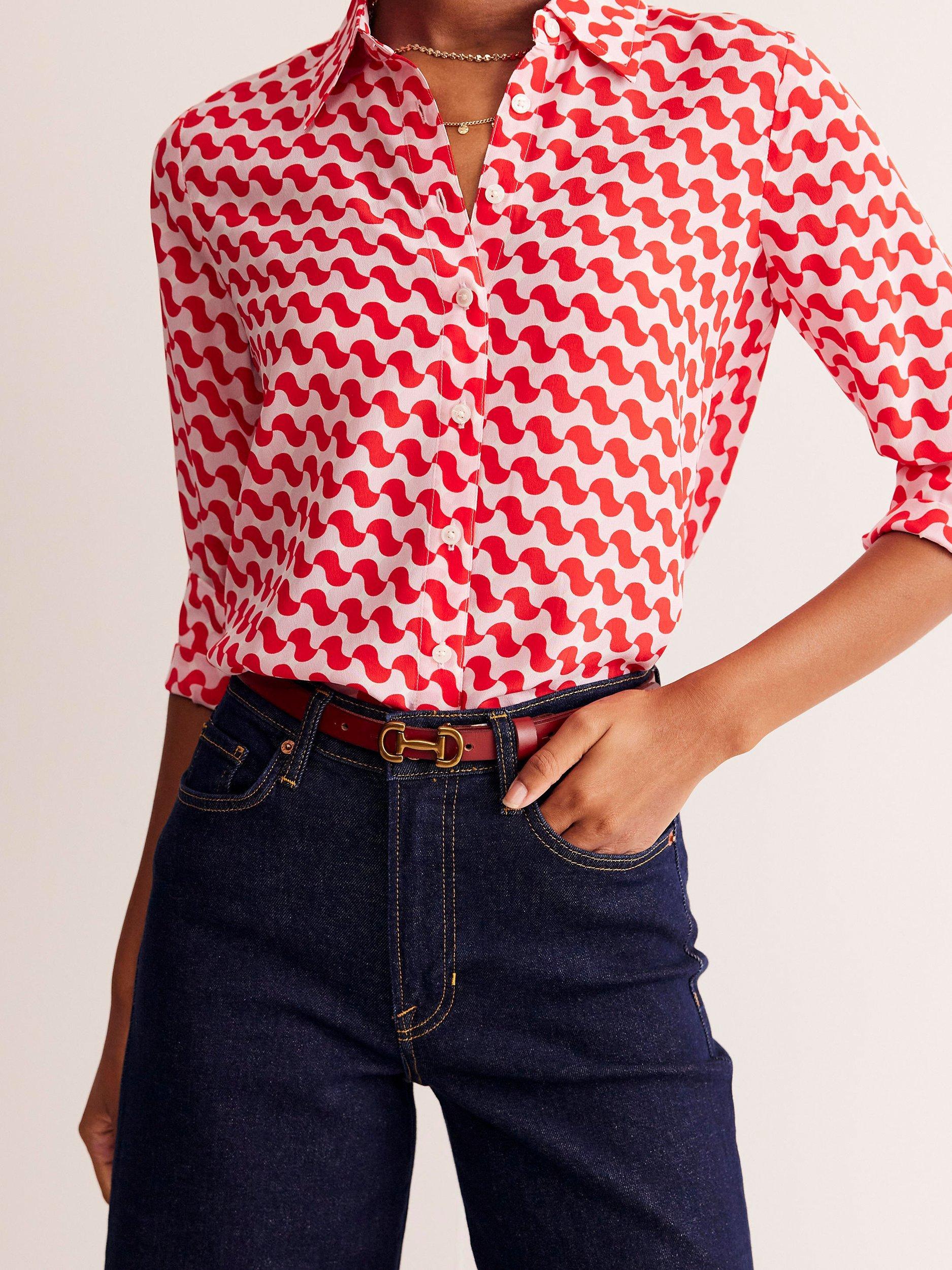 Product image 3 of 3, which shows Iris Skinny Snaffle Trim Leather Belt, Red, S