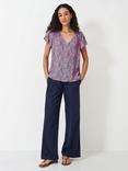 Crew Clothing Tia Floral Frill Top, Green/Pink