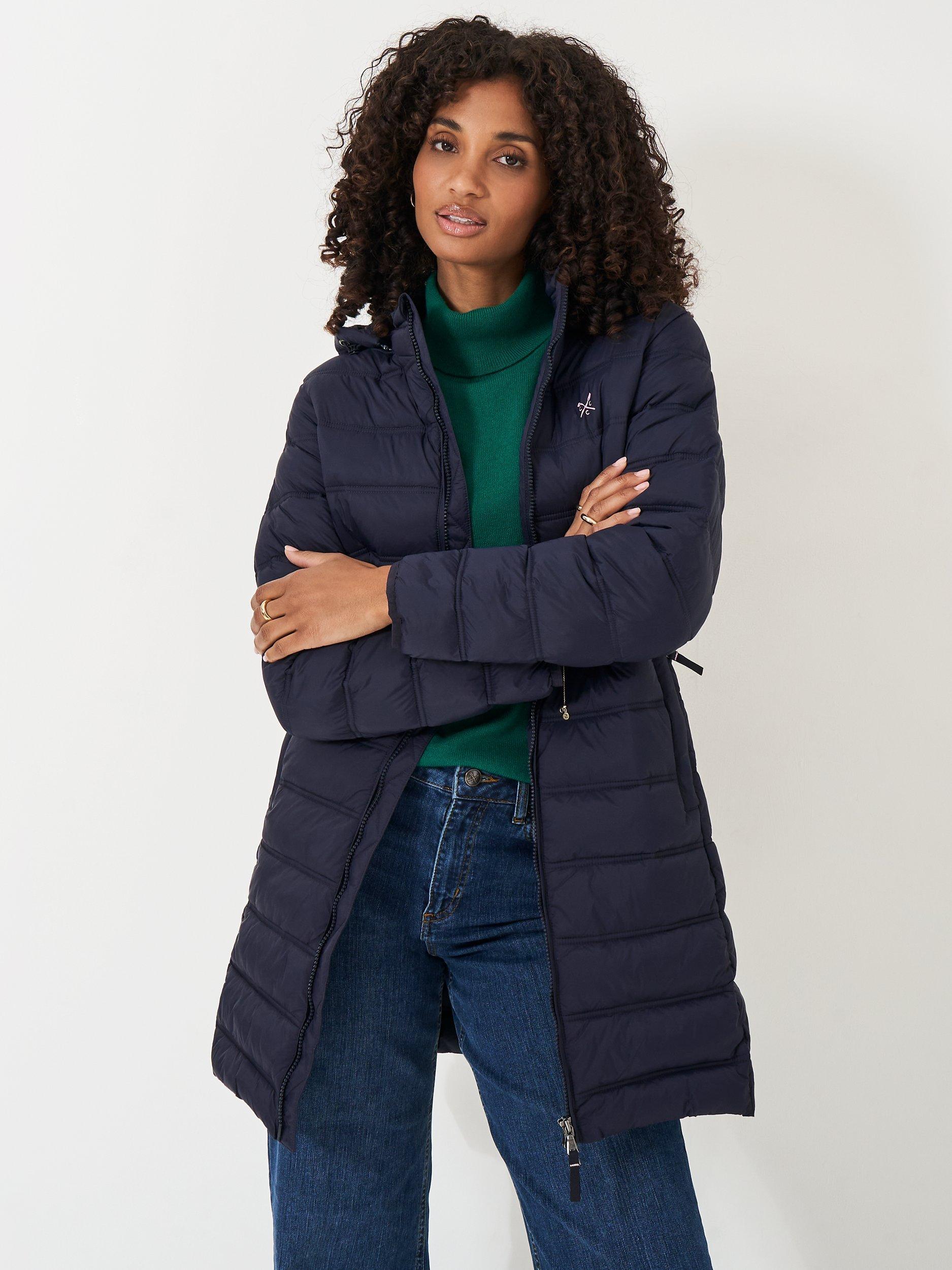 Crew Clothing Lightweight Longline Padded Coat Navy Blue