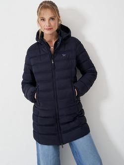 Crew Clothing Lightweight Longline Padded Coat, Navy Blue, Navy Blue