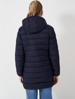 Crew Clothing Lightweight Longline Padded Coat, Navy Blue - view 2, Navy Blue