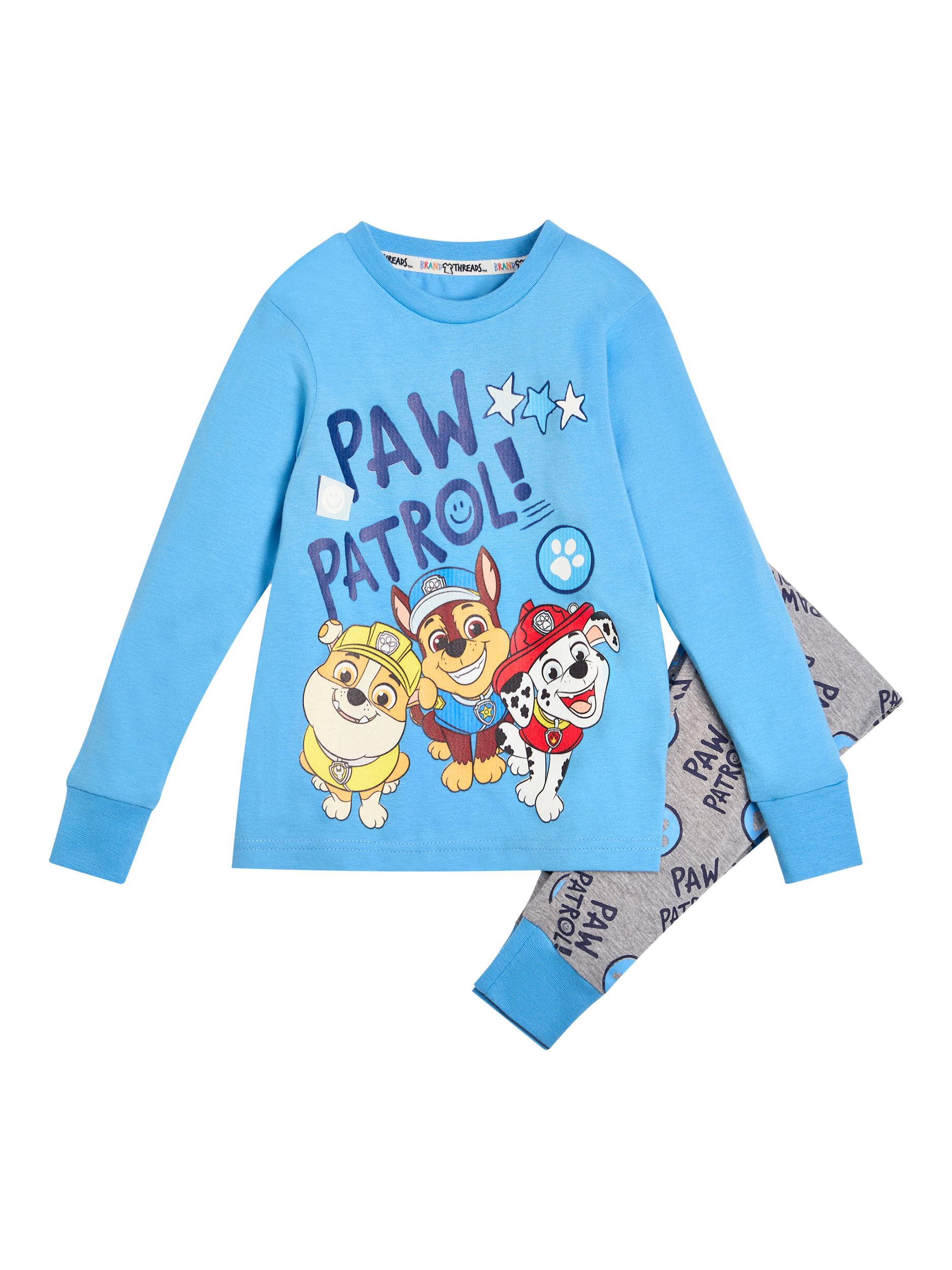 Product image 1 of 5, which shows Brand Threads KIds' Paw Patrol Jersey Pyjama Set, Blue/Multi, 3-4 years