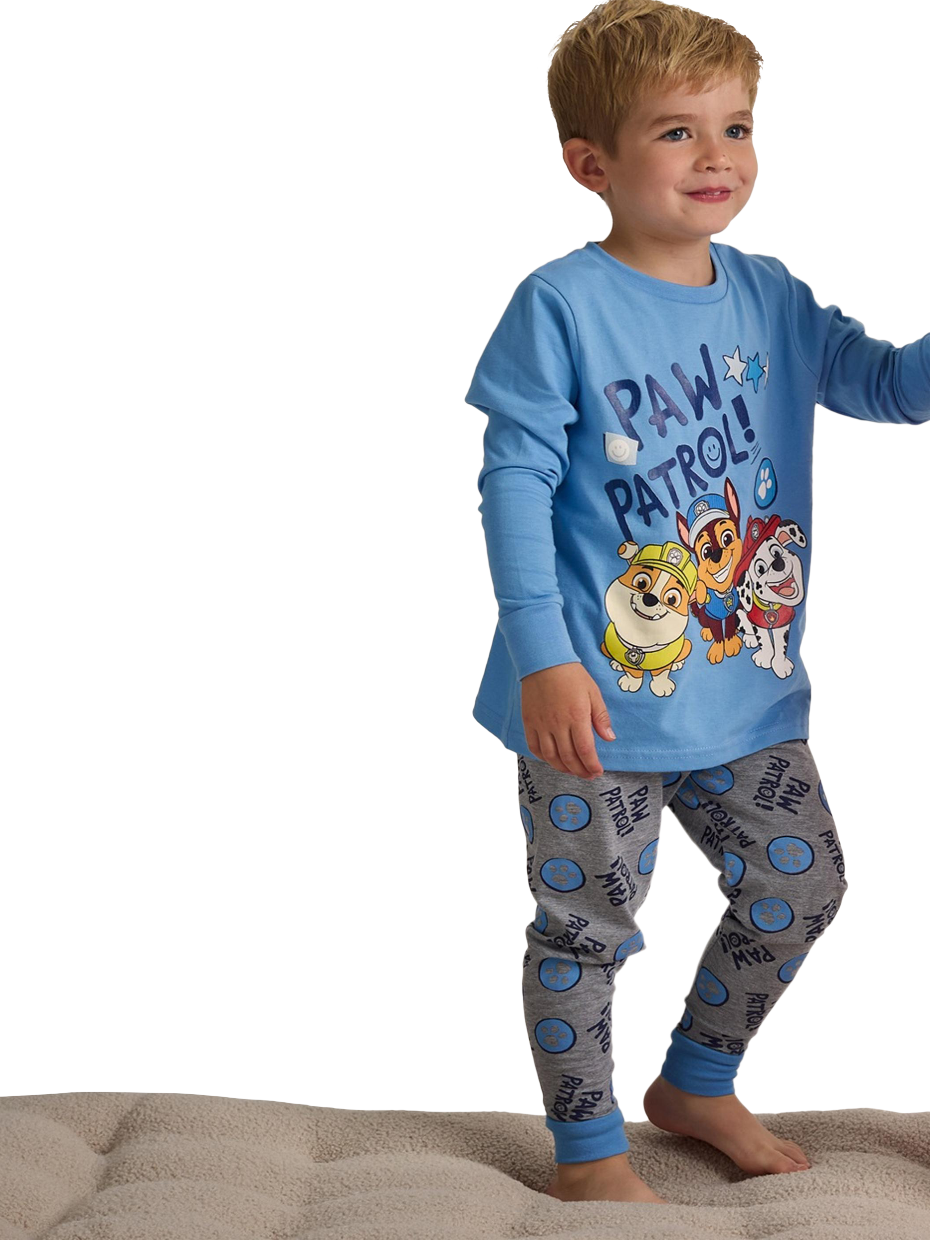 Product image 4 of 5, which shows Brand Threads KIds' Paw Patrol Jersey Pyjama Set, Blue/Multi, 3-4 years