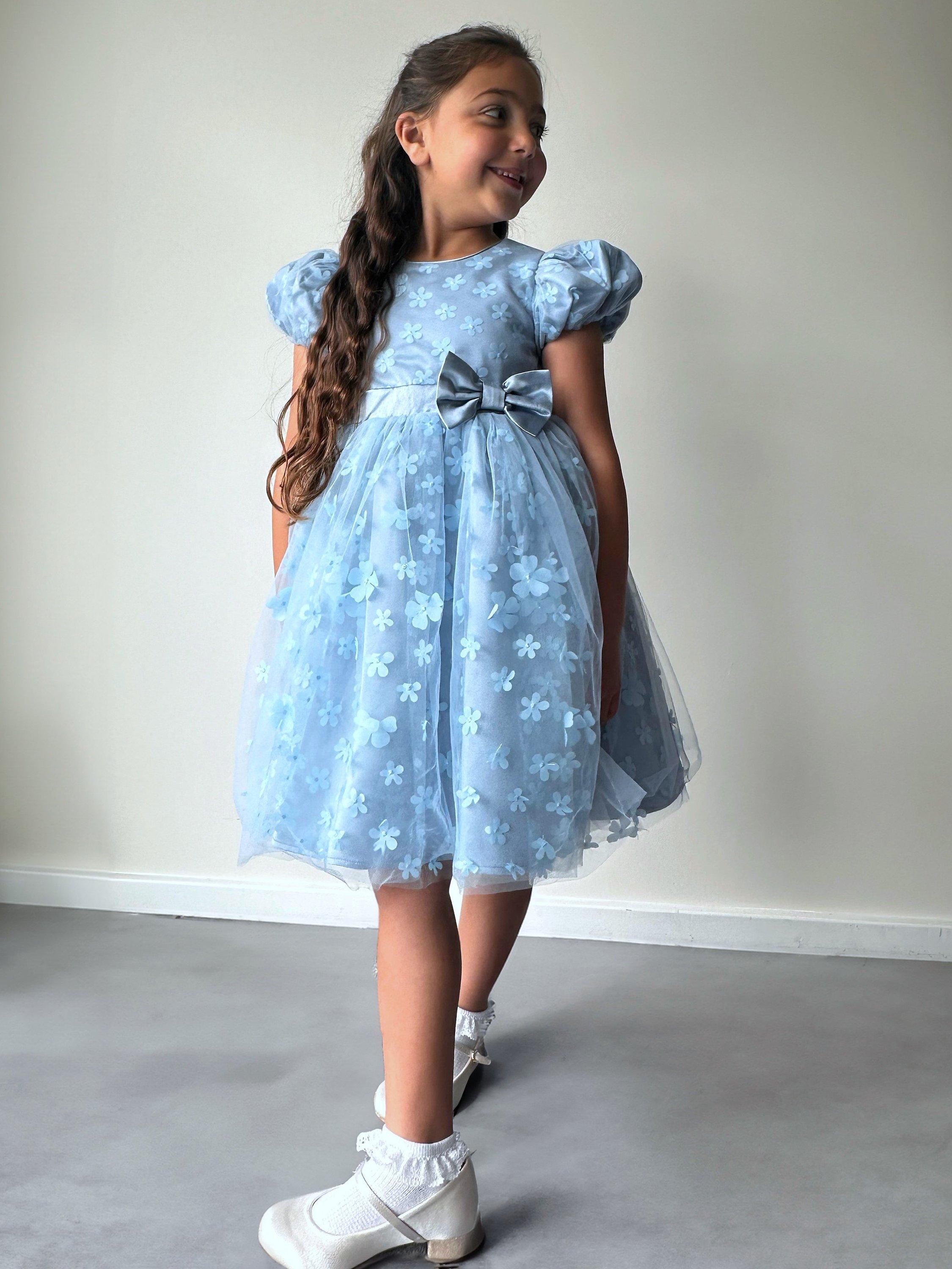 Product image 1 of 2, which shows Chi Chi London Kids' 3D Floral Dress, Blue, 4-5 years