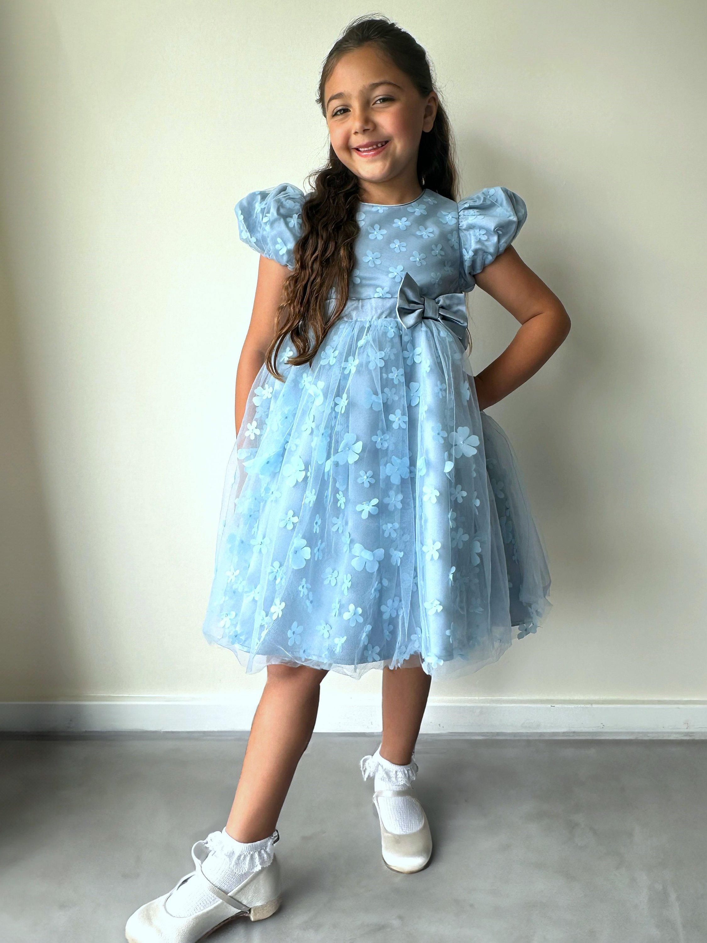 Chi Chi London Kids 3D Floral Dress Blue