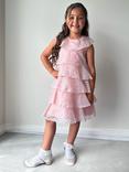 Chi Chi London Kids' Tiered Sparkle Dress, Pink/Silver