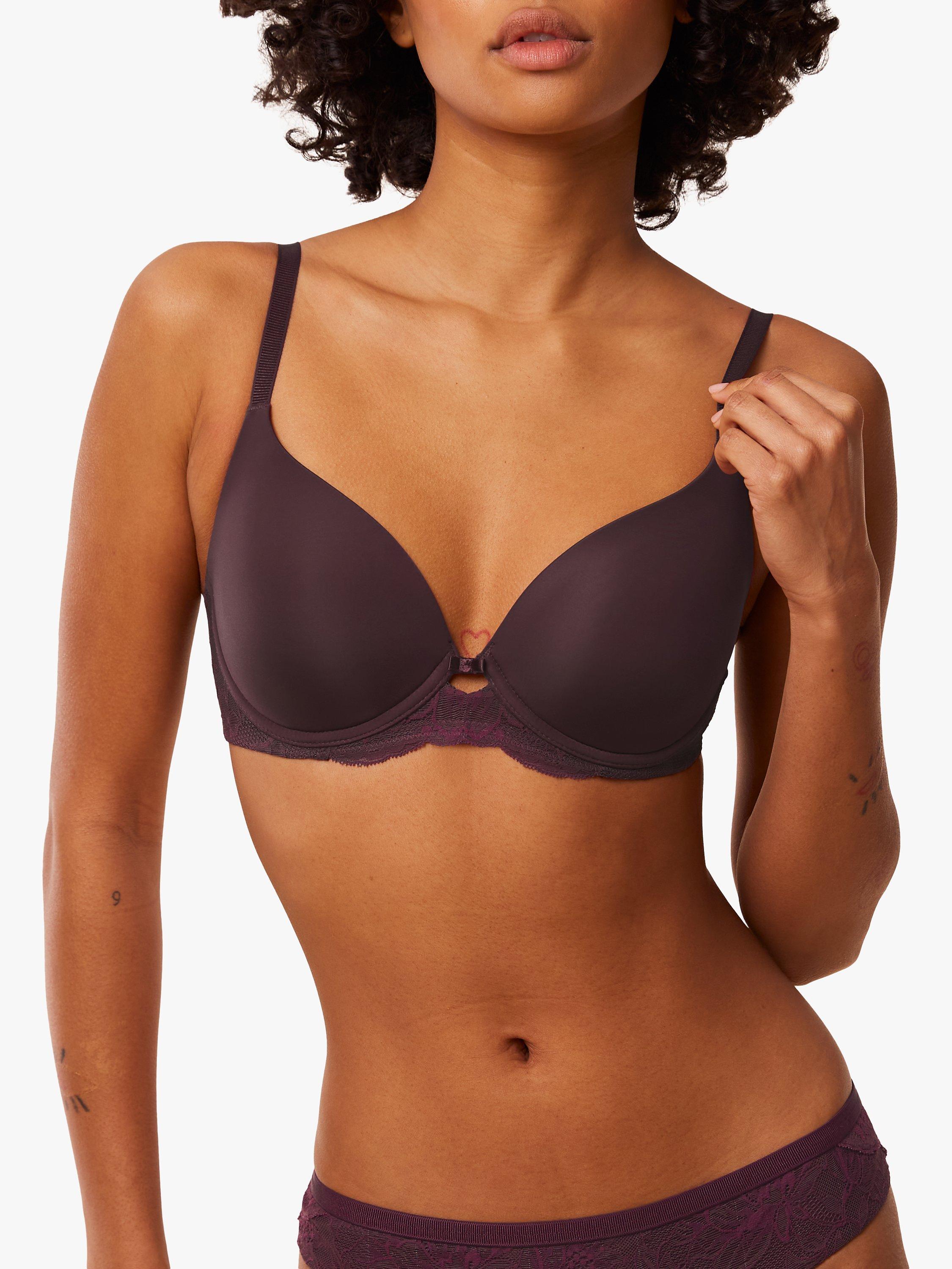 Product image 1 of 5, which shows Triumph Modern Amourette Charm Underwired T-Shirt Bra, Deep Burgundy, 32A