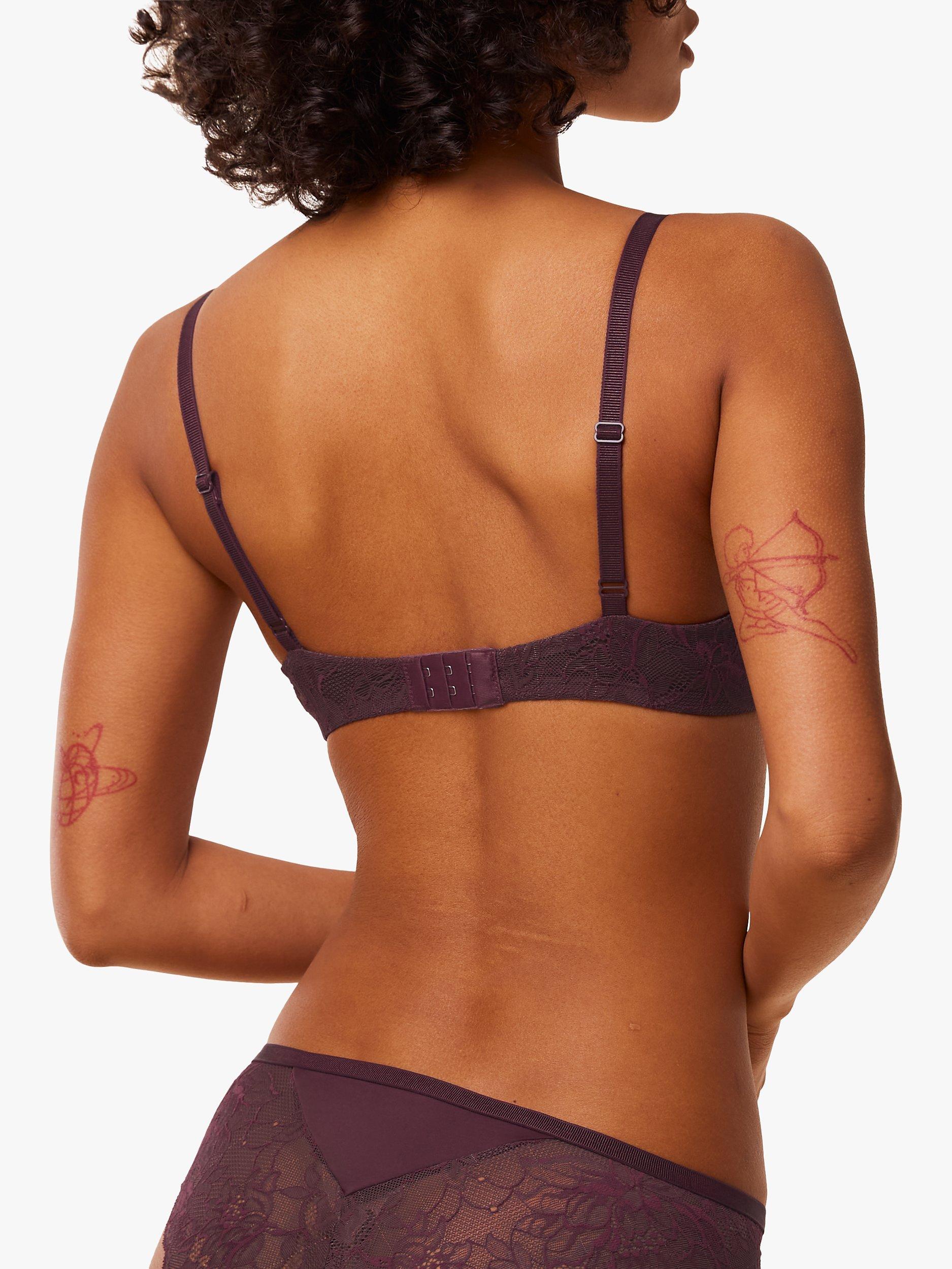 Product image 2 of 5, which shows Triumph Modern Amourette Charm Underwired T-Shirt Bra, Deep Burgundy, 32A