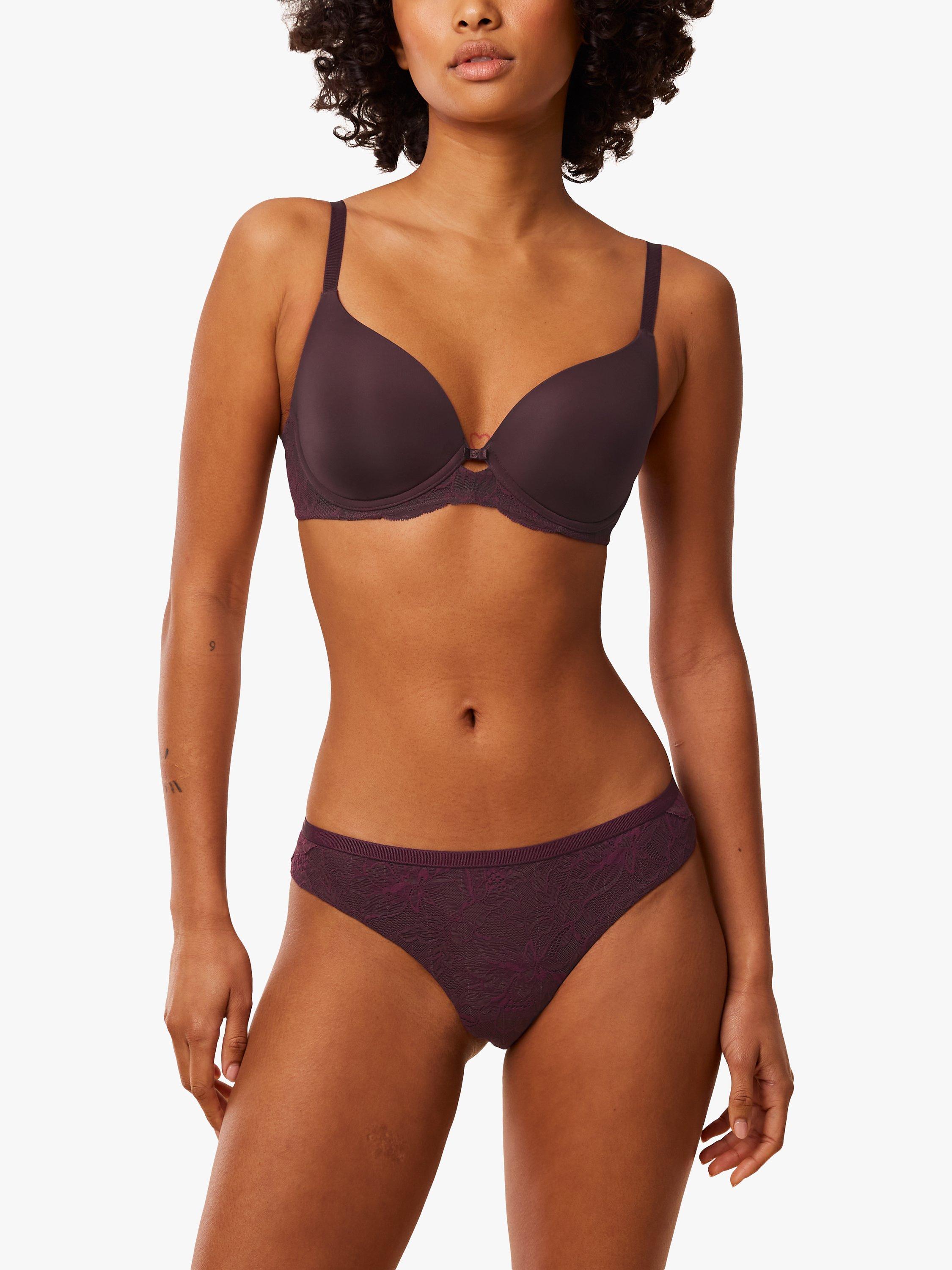 Product image 4 of 5, which shows Triumph Modern Amourette Charm Underwired T-Shirt Bra, Deep Burgundy, 32A