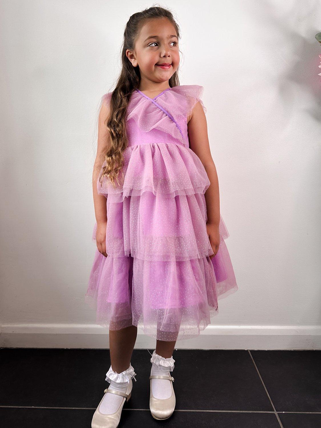 Product image 2 of 4, which shows Chi Chi London Kids' Tiered Ruffle Dress, Purple, 4-5 years
