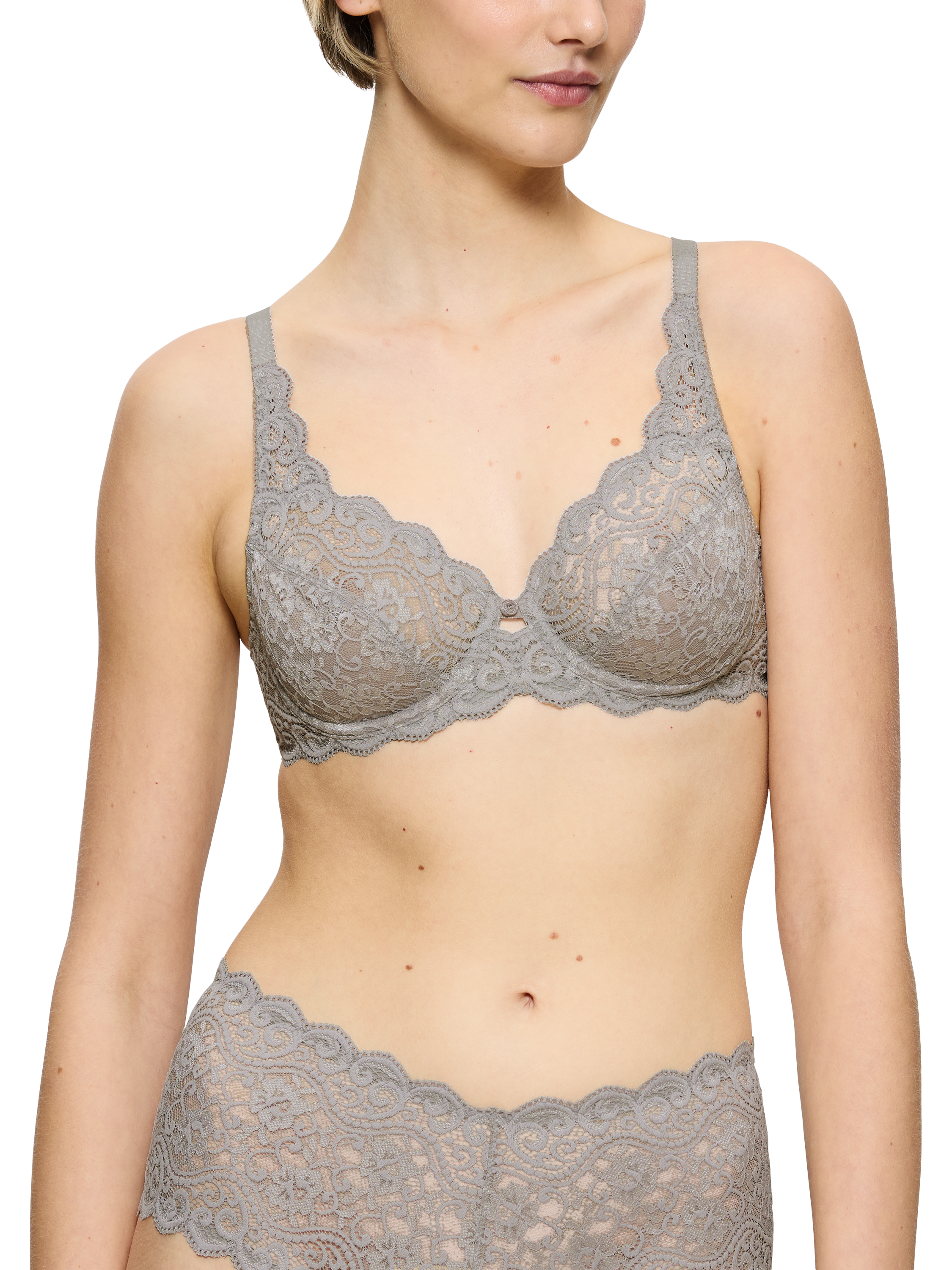 Product image 1 of 5, which shows Triumph Amourette Underwired Bra, Silent Grey, 32B