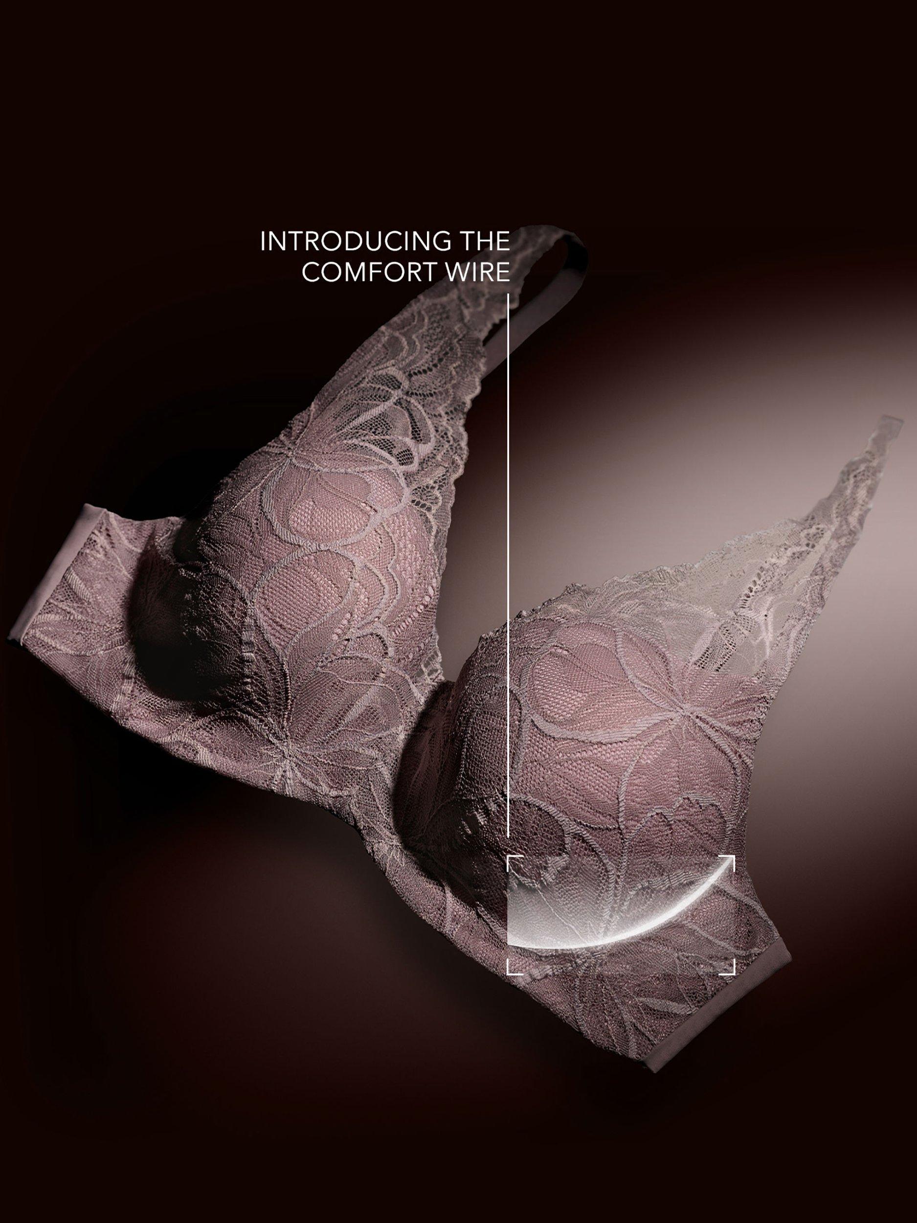Product image 6 of 6, which shows Triumph Body Make-Up Illusion Lace Padded Underwired Bra, Pigeon Grey, 32B