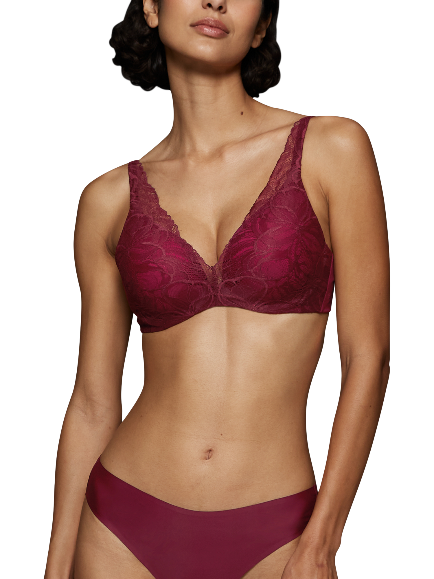 Product image 1 of 5, which shows Triumph Body Make-Up Illusion Lace Padded Underwired Bra, Woodrose, 32B