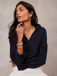 Mint Velvet V-Neck Long Sleeved Shirt, Navy