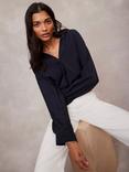 Mint Velvet V-Neck Long Sleeved Shirt, Navy