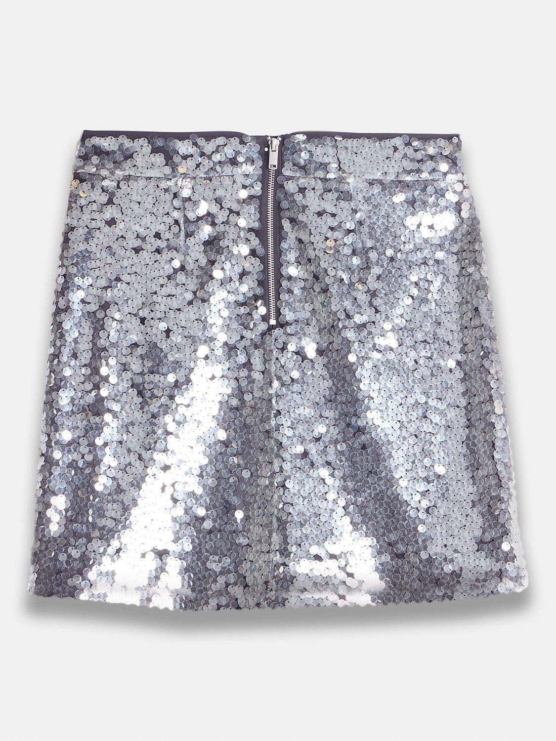 Mint Velvet Sequin Mini Skirt Silver Grey