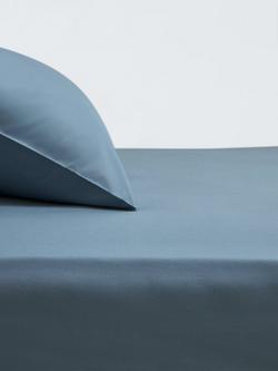 John Lewis Crisp & Fresh Cotton Rich Fitted Sheet, Lake Blue