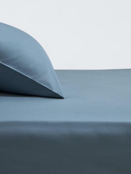 John Lewis Crisp & Fresh Cotton Rich Fitted Sheet, Lake Blue