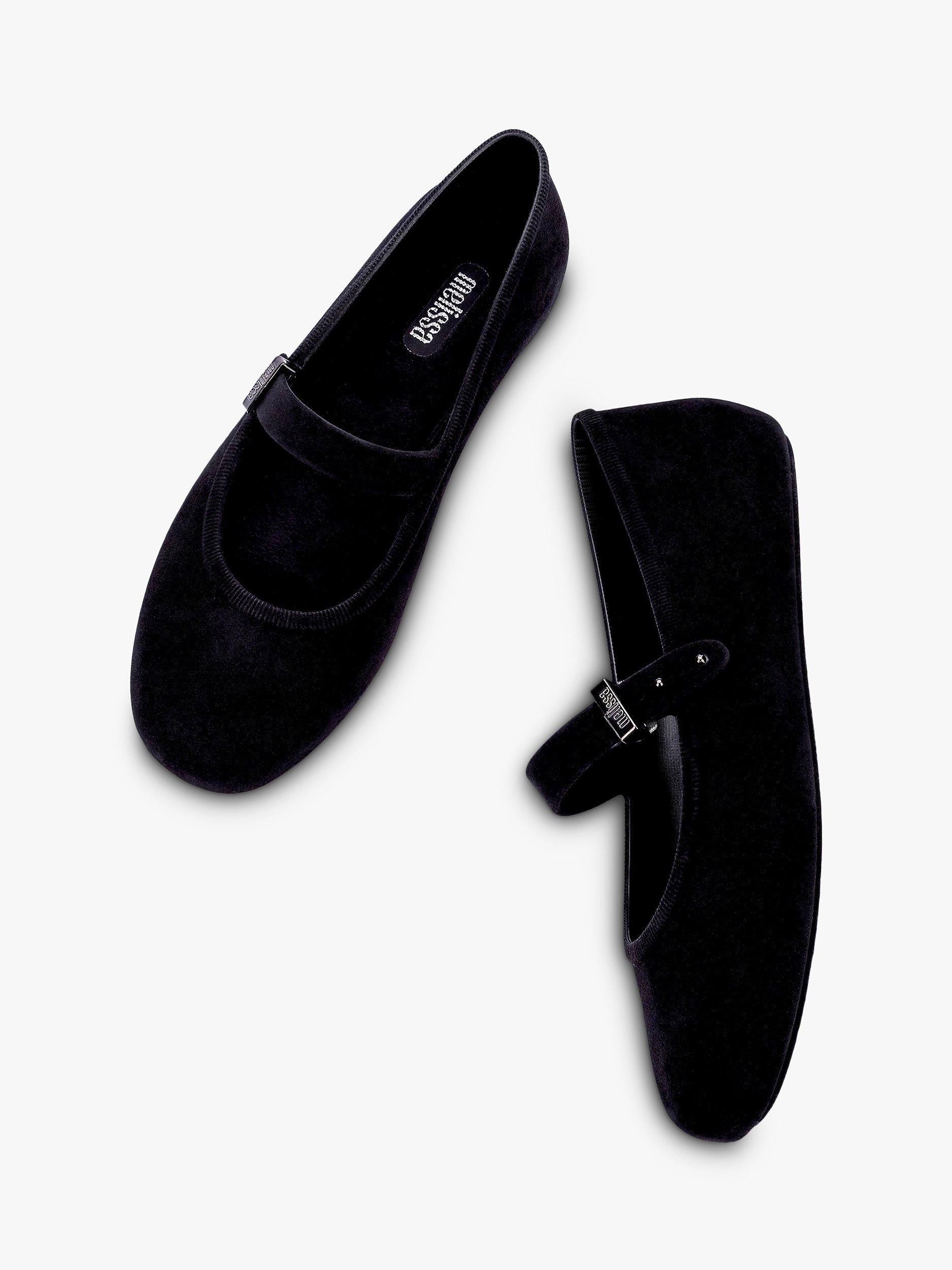 Product image 3 of 3, which shows Melissa Velvet Ballerina Pumps, Black, 3