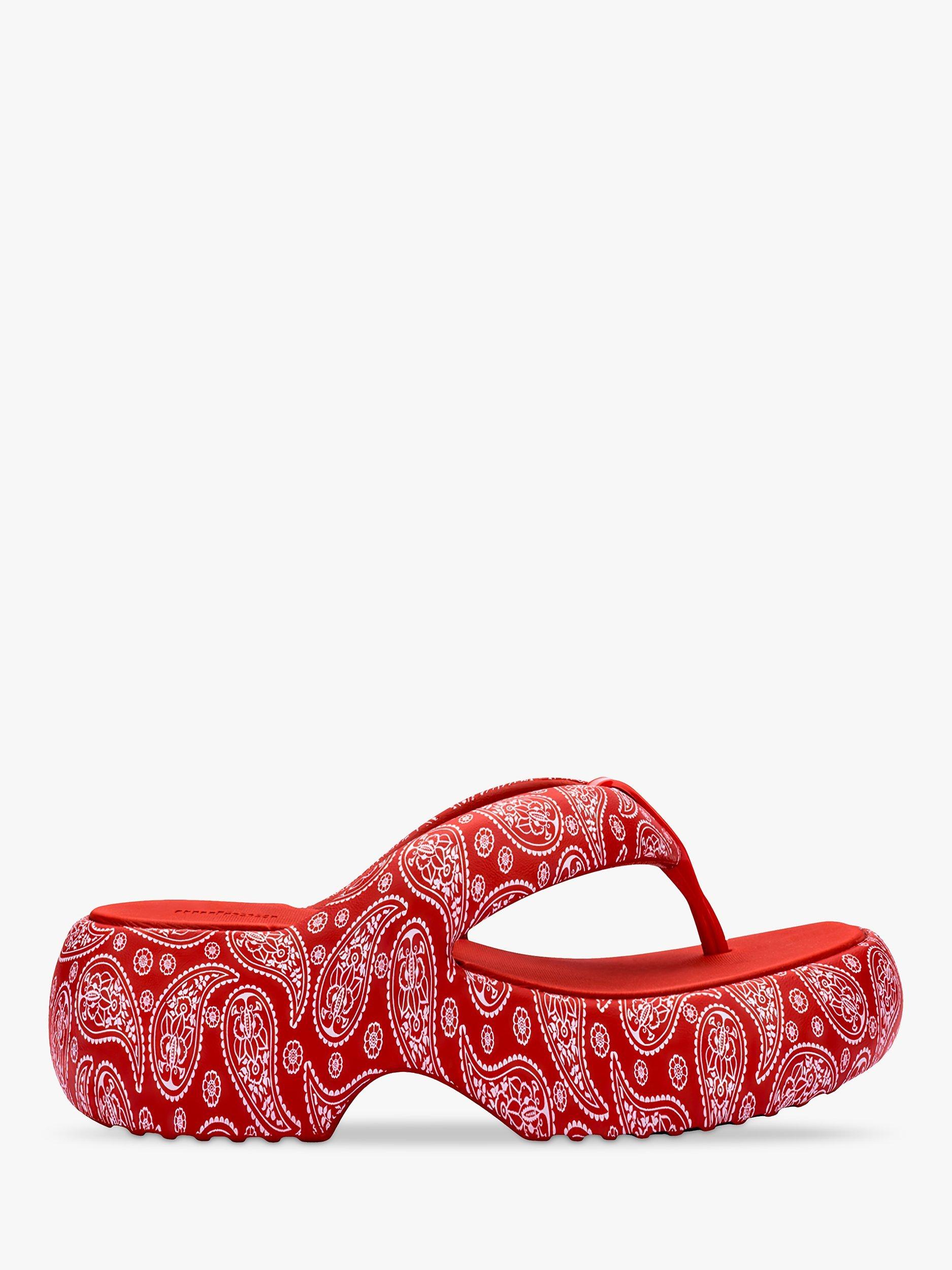 Product image 1 of 4, which shows Melissa Free Fuzzy Paisley Print Platform Sandals, Red/White, 3