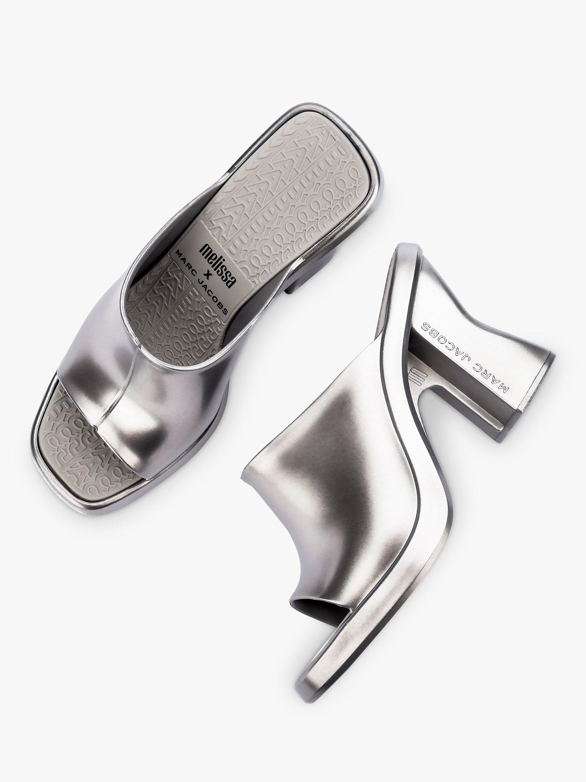 Product image 2 of 3, which shows Melissa Mule x Marc Jacobs Heeled Sandals, Silver/Grey, 3
