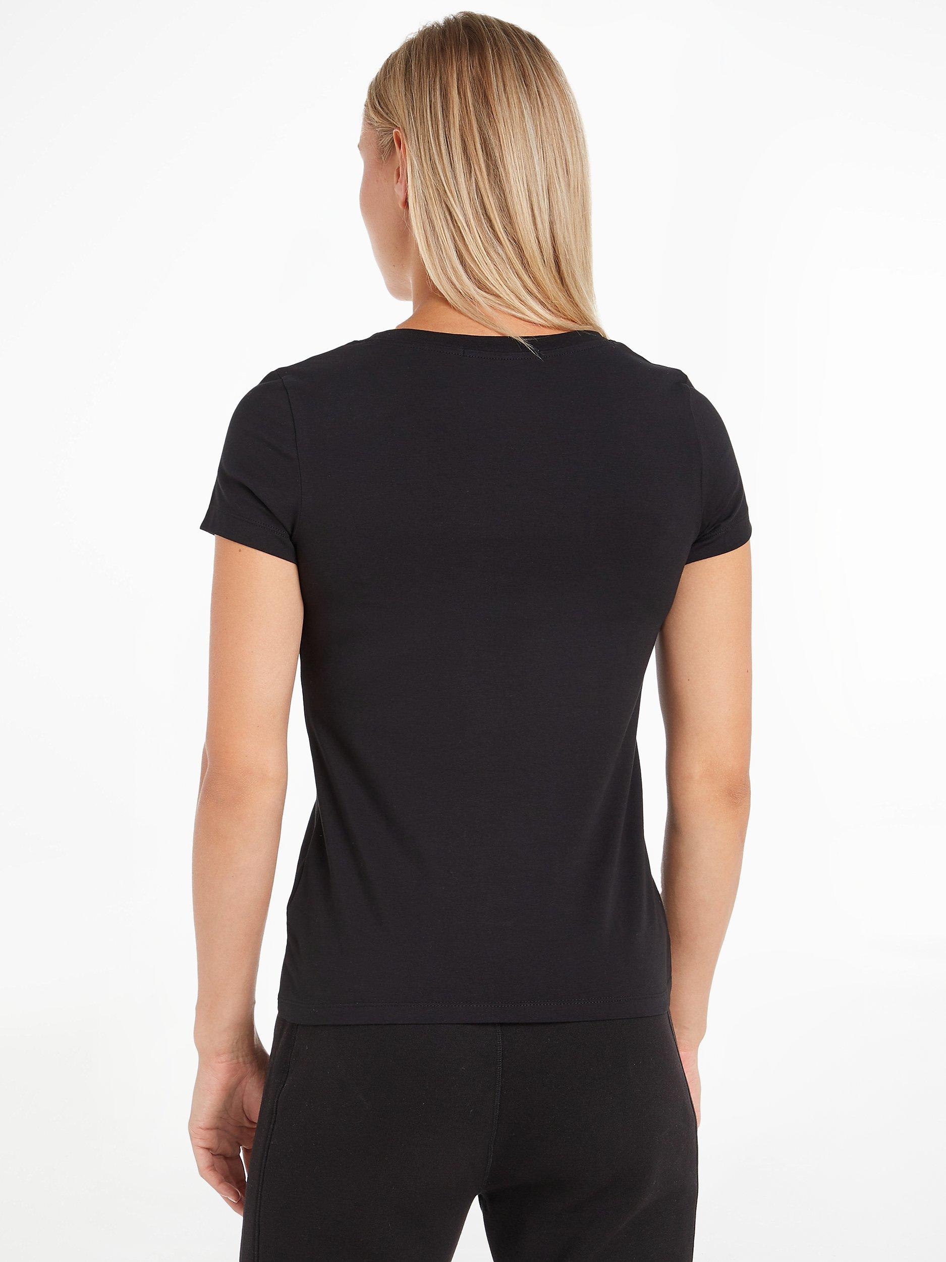 Product image 2 of 5, which shows Calvin Klein CK Logo V-Neck T-Shirt, Black, XS