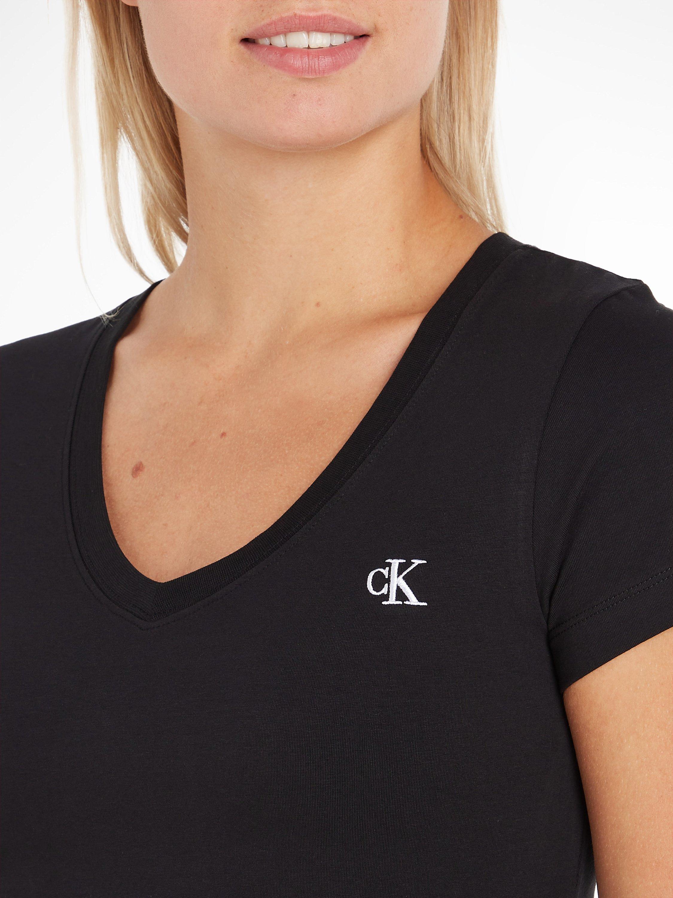 Product image 3 of 5, which shows Calvin Klein CK Logo V-Neck T-Shirt, Black, XS