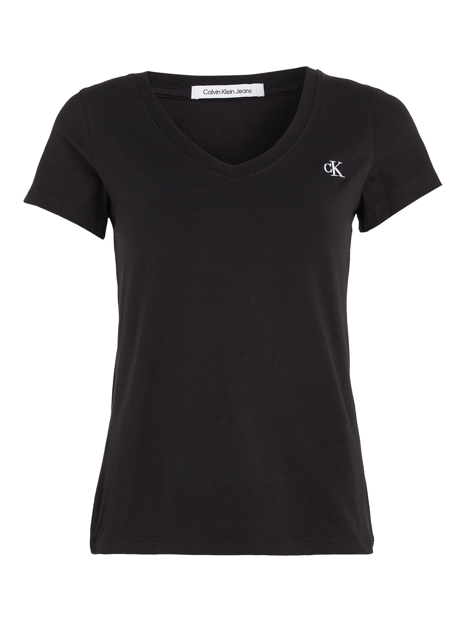 Product image 4 of 5, which shows Calvin Klein CK Logo V-Neck T-Shirt, Black, XS