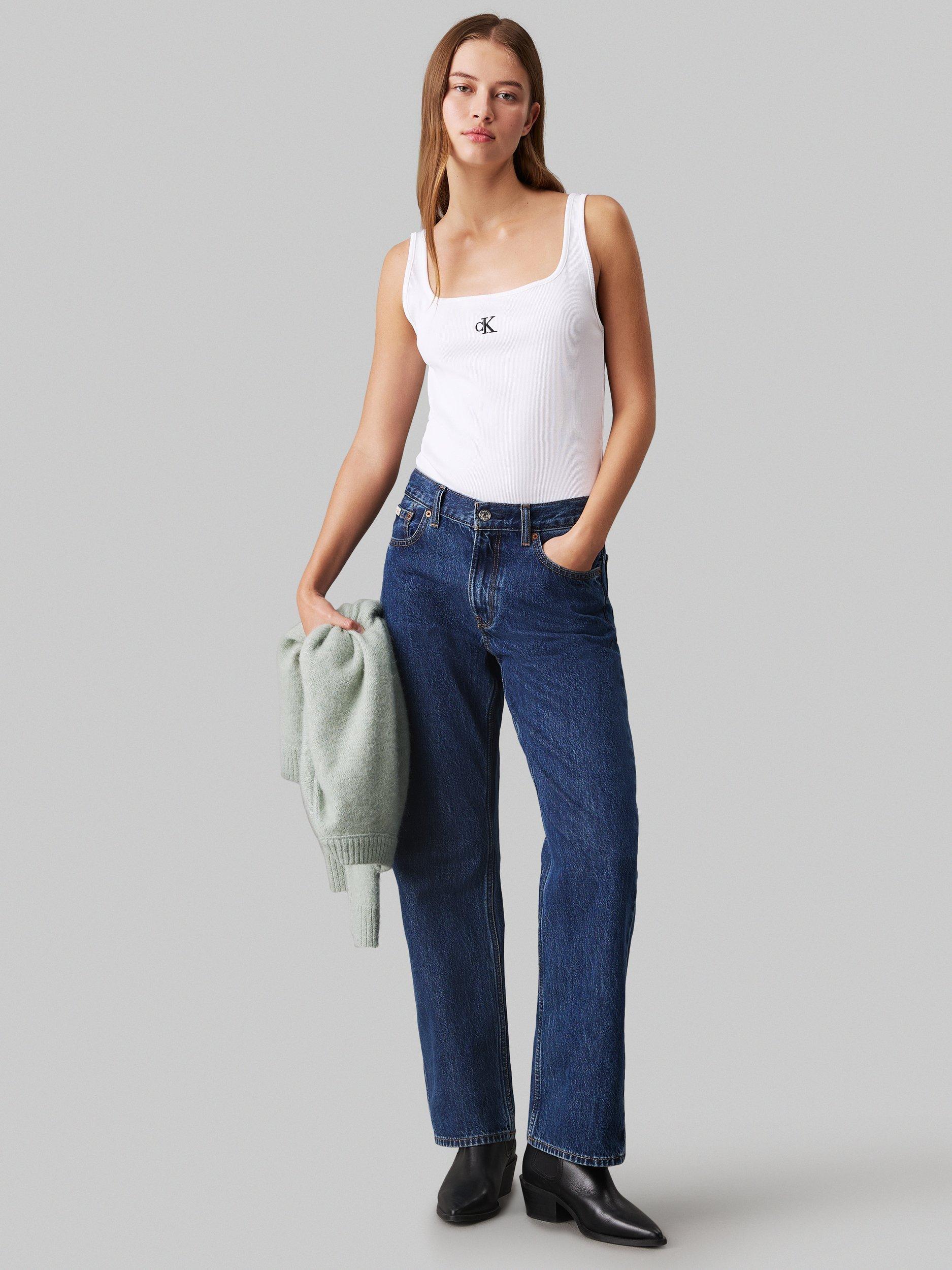 Product image 3 of 3, which shows Calvin Klein Jeans Logo Rib Tank Top, White, XS