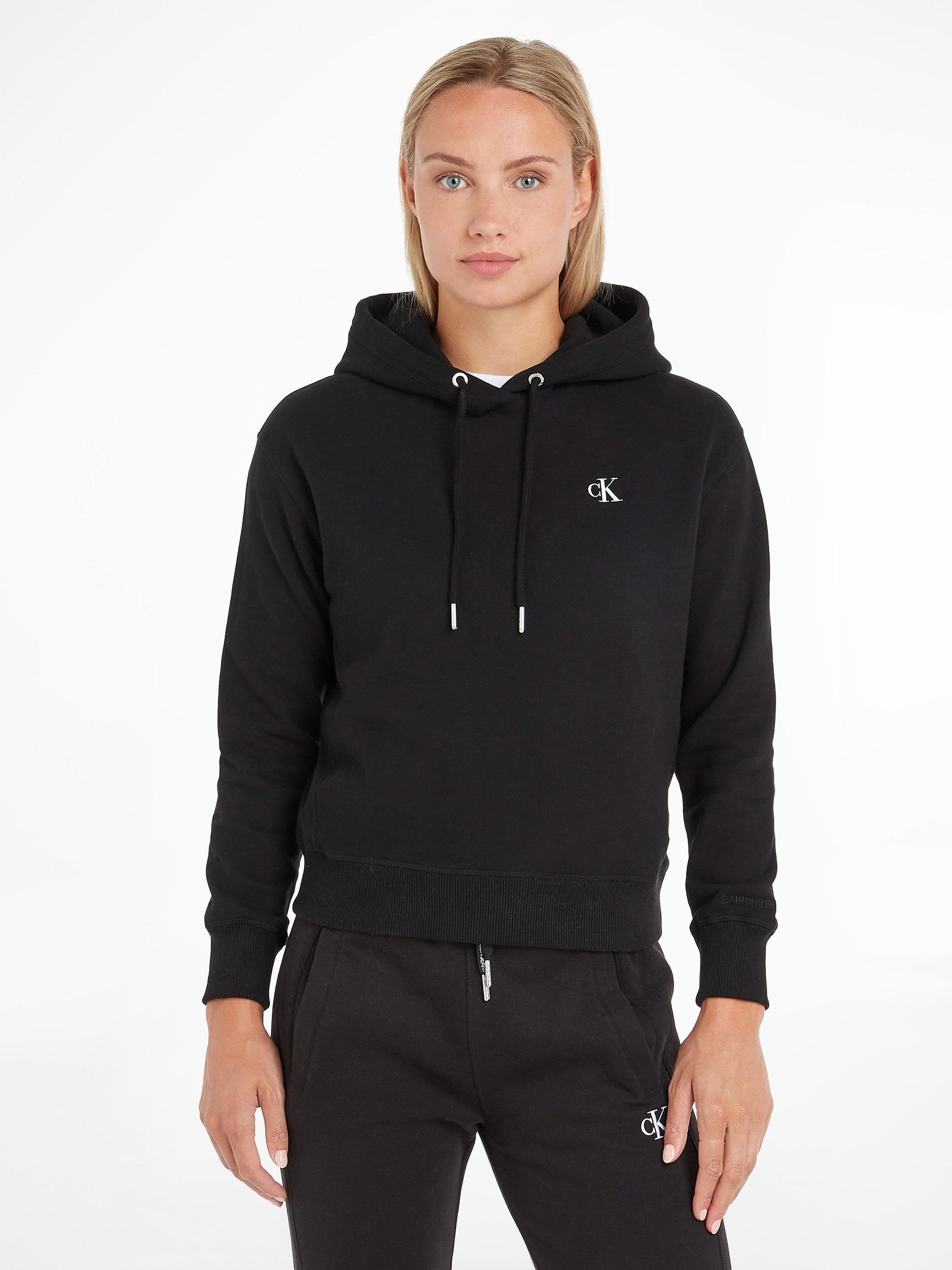 Product image 1 of 5, which shows Calvin Klein Logo Organic Cotton Blend Hoodie, Black, XS