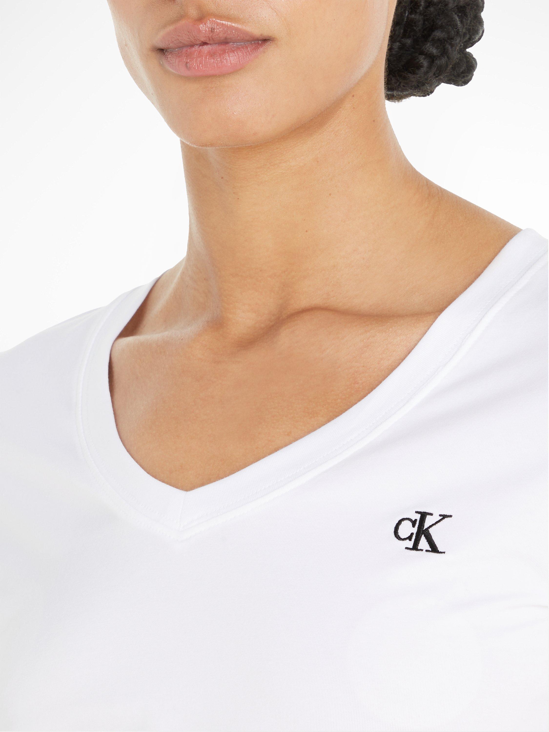 Product image 3 of 5, which shows Calvin Klein CK Logo V-Neck T-Shirt, White, XS