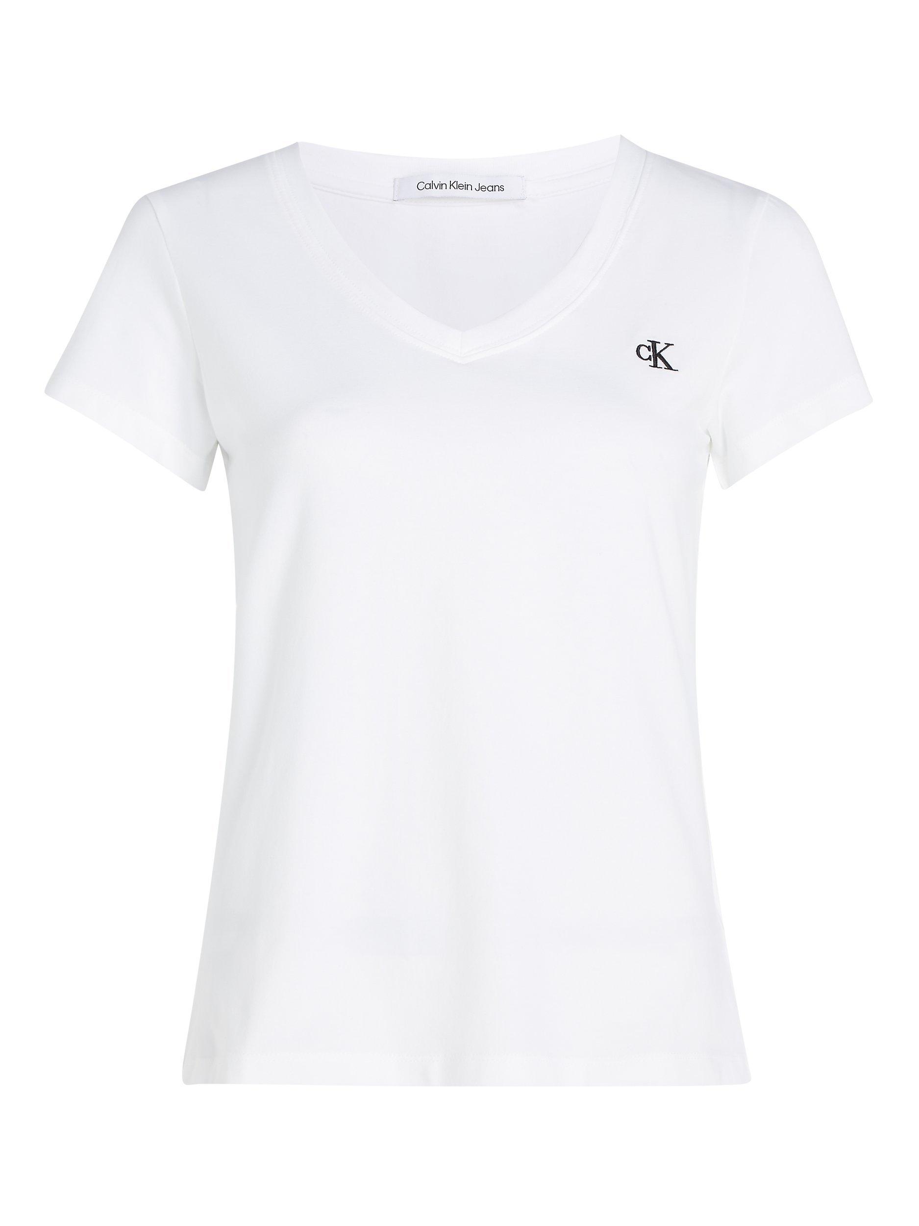 Product image 4 of 5, which shows Calvin Klein CK Logo V-Neck T-Shirt, White, XS