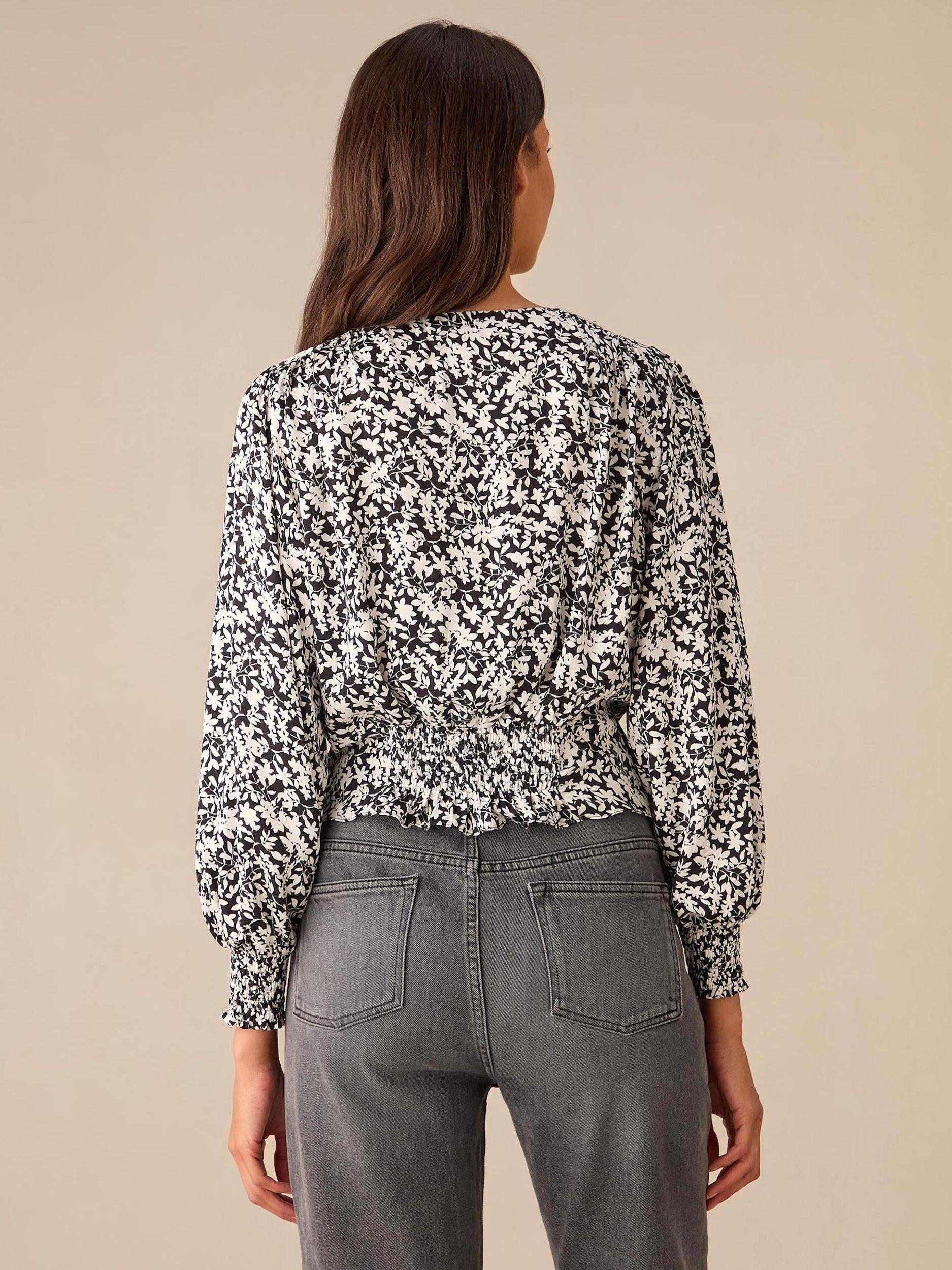 Product image 3 of 5, which shows Ro&Zo Monochrome Floral Top, Black/White, 14