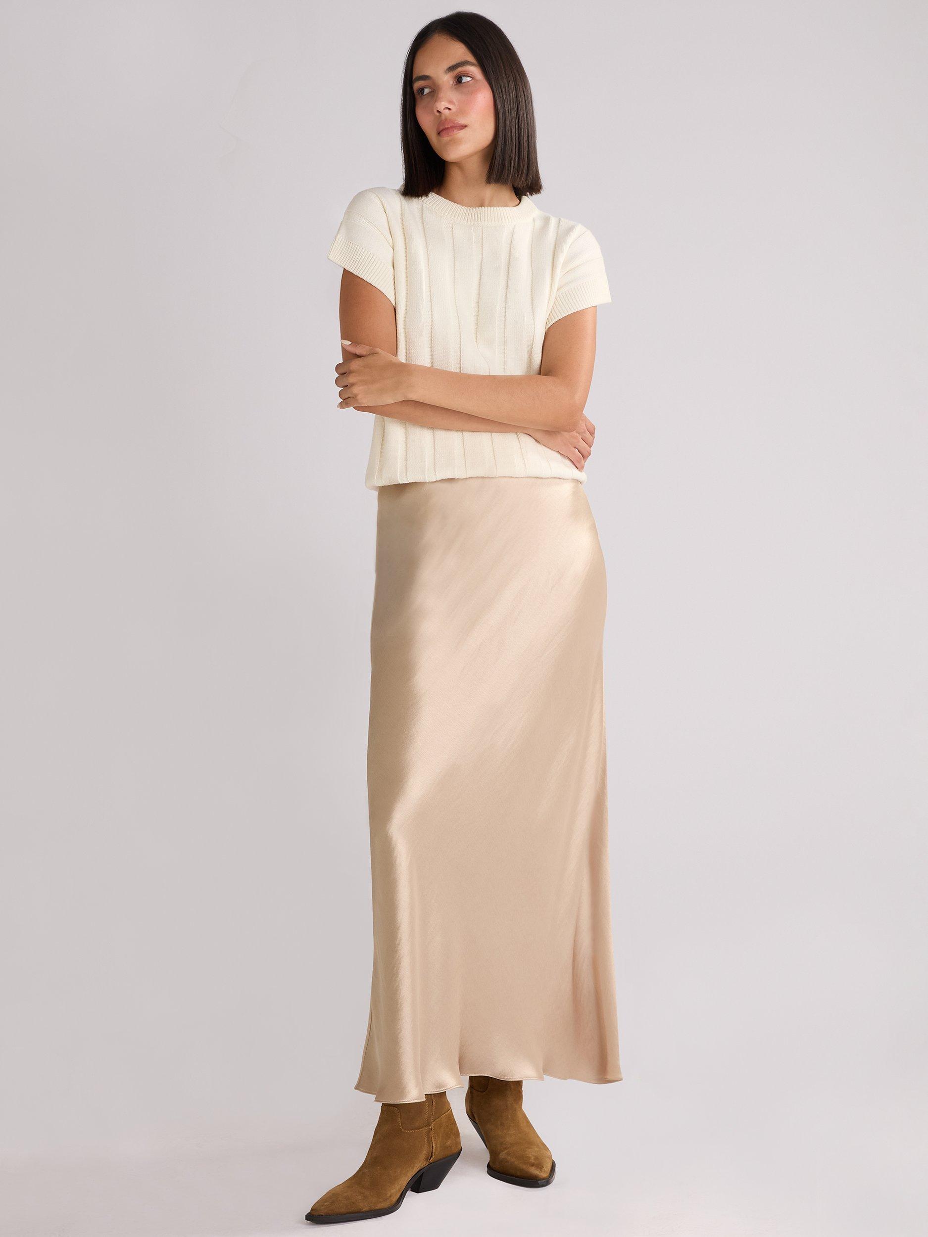 Product image 1 of 4, which shows Ro&Zo Metallic Satin Bias Cut Maxi Skirt, Gold, 14