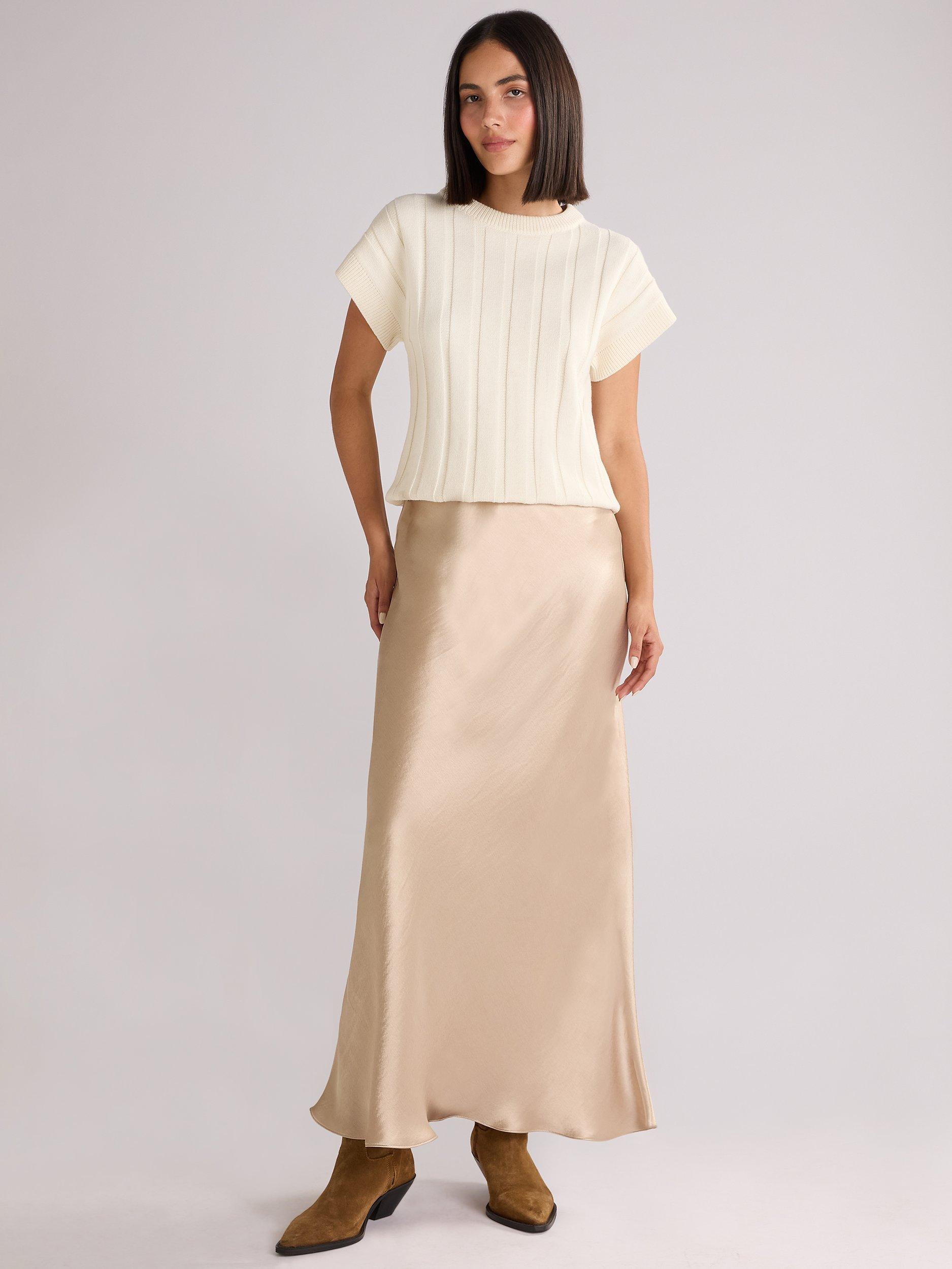 Product image 2 of 4, which shows Ro&Zo Metallic Satin Bias Cut Maxi Skirt, Gold, 14