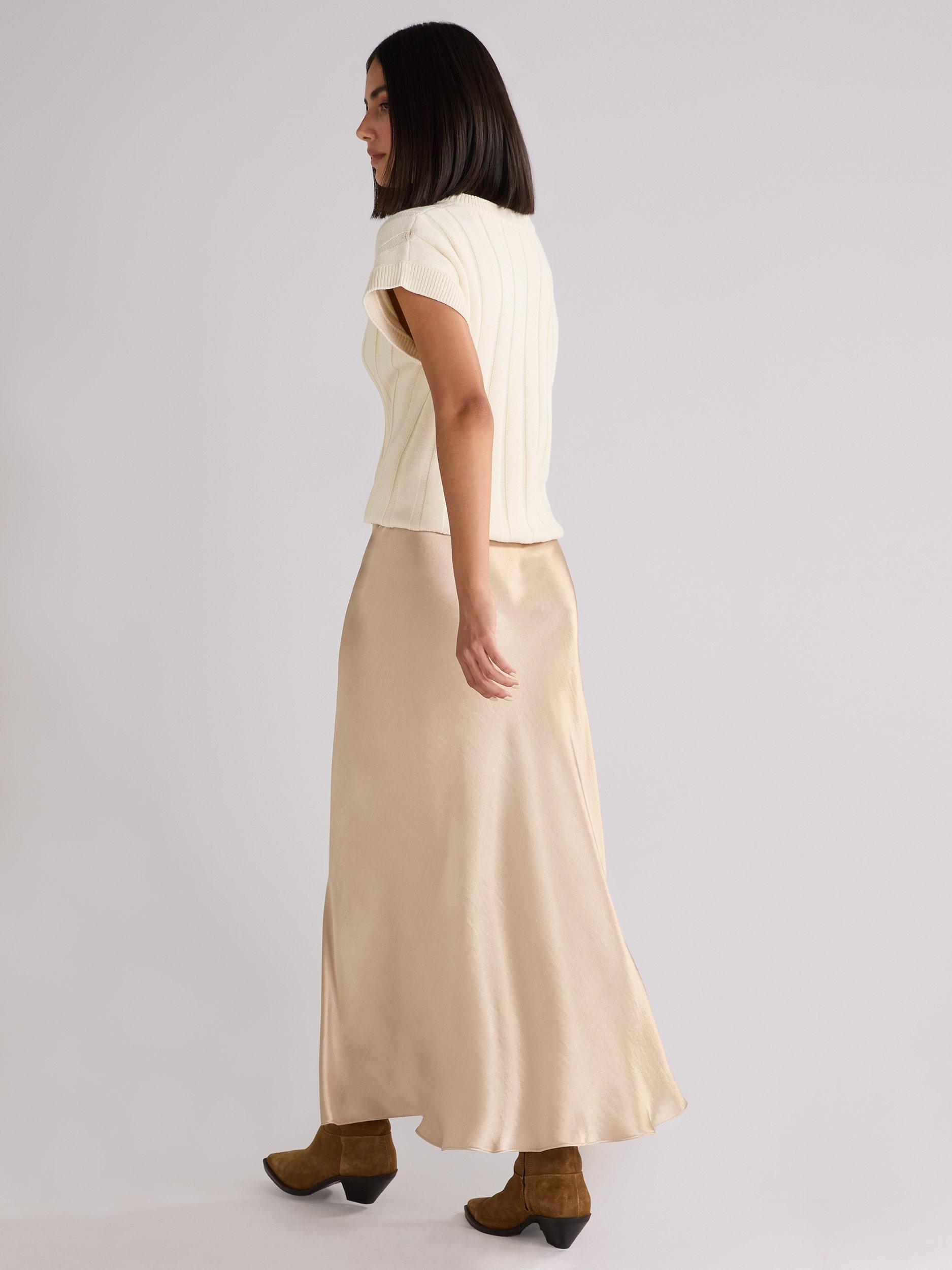 Product image 4 of 4, which shows Ro&Zo Metallic Satin Bias Cut Maxi Skirt, Gold, 14