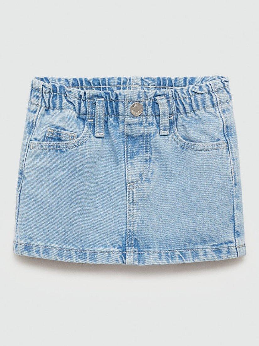 Mango Kids' Cotton Denim Skirt, Sky Blue