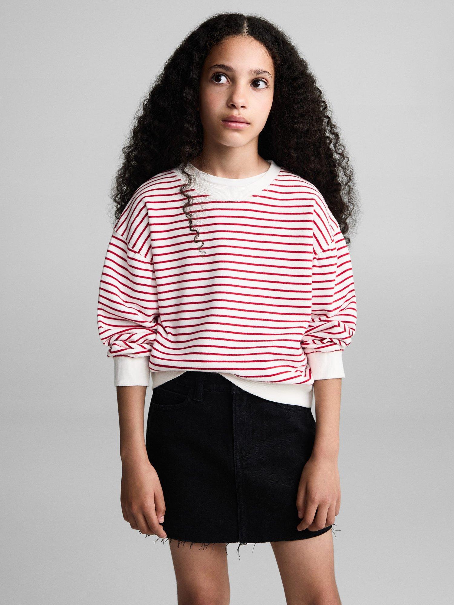 Mango Kids' Stella Raw Hem Cotton Denim Mini Skirt, Open Grey