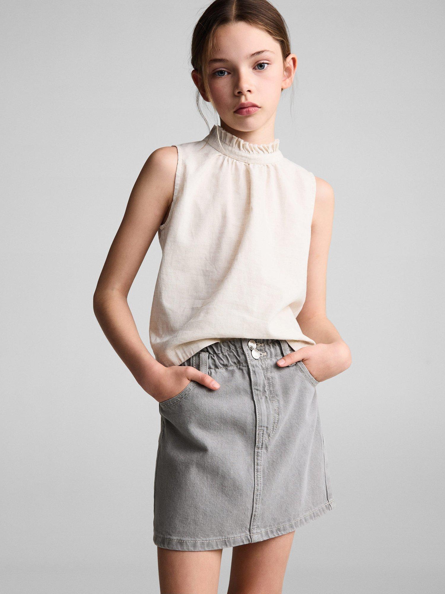 Mango Kids' Cindy Denim Skirt, Open Grey