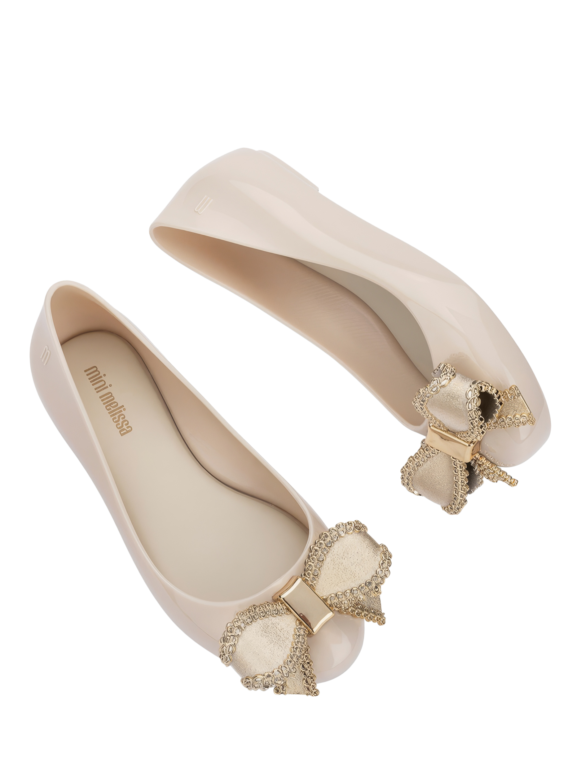 Product image 4 of 4, which shows Mini Melissa Kids' Sweet Love Ballet Shoes, Beige/Gold, 10 Jnr