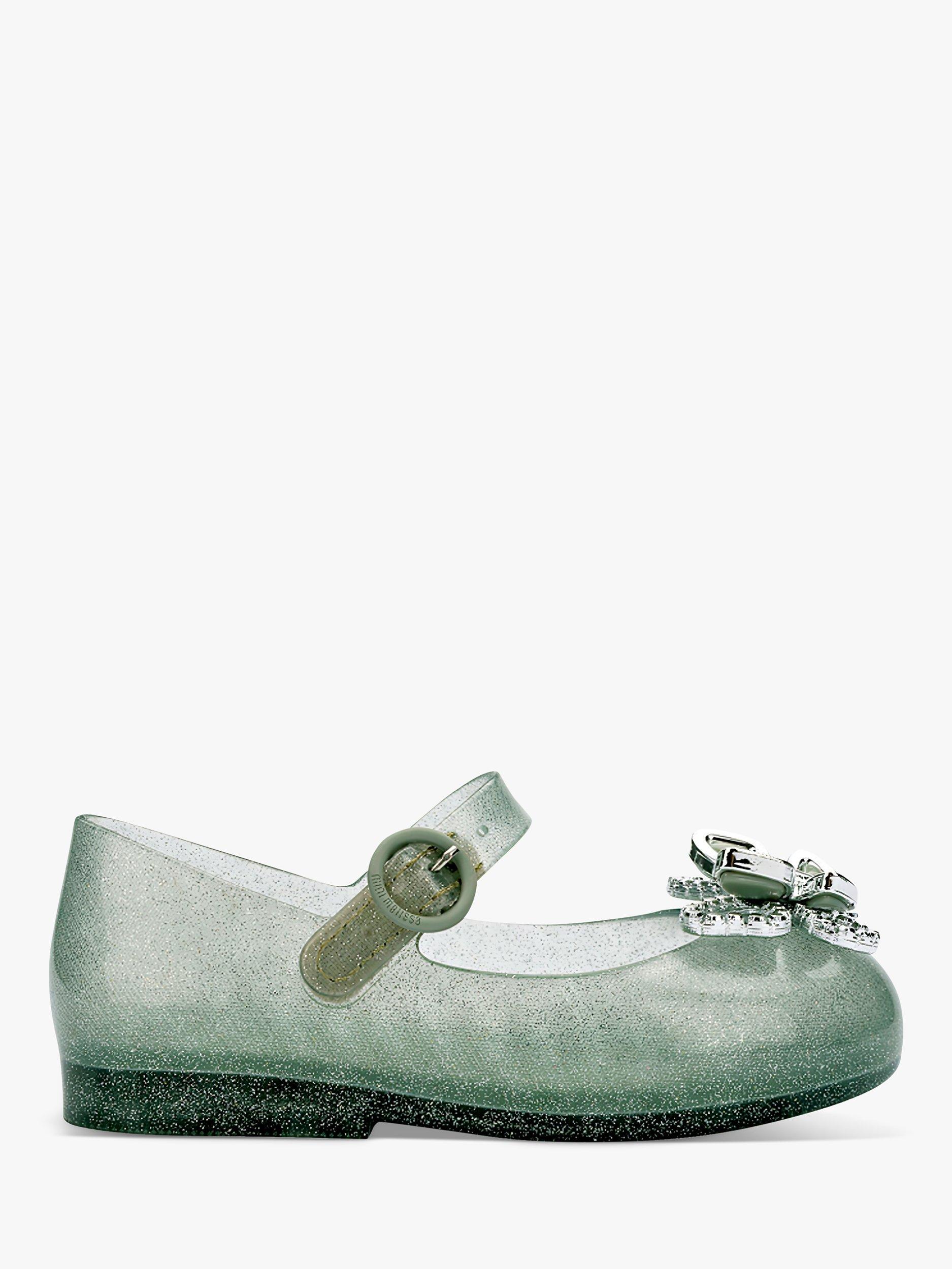 Product image 1 of 4, which shows Melissa Kids' Sweet Love Fly Sandals, Green/Silver, 4 Jnr