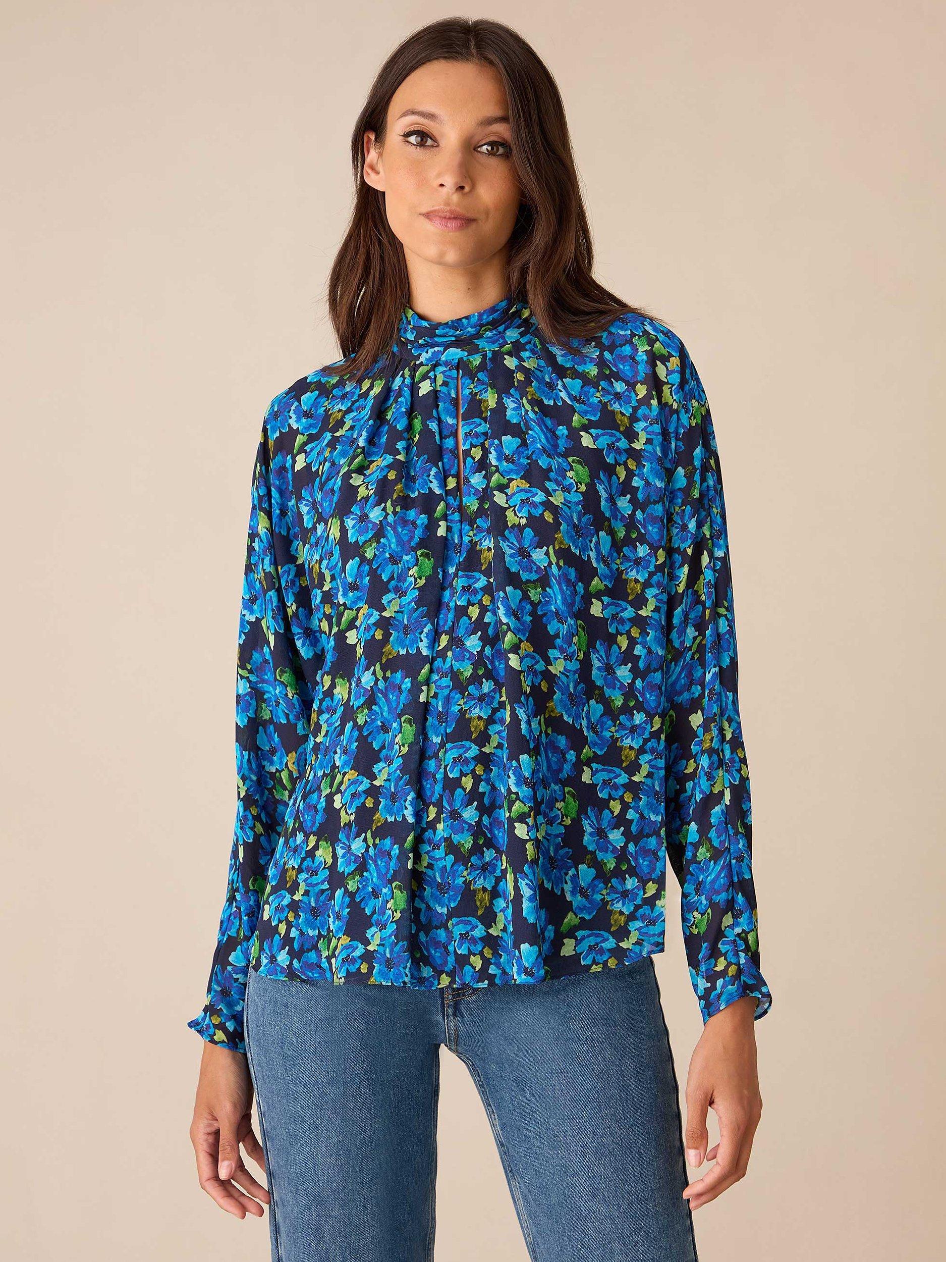 Product image 3 of 5, which shows Ro&Zo Floral Print Blouse, Blue/Multi, 6