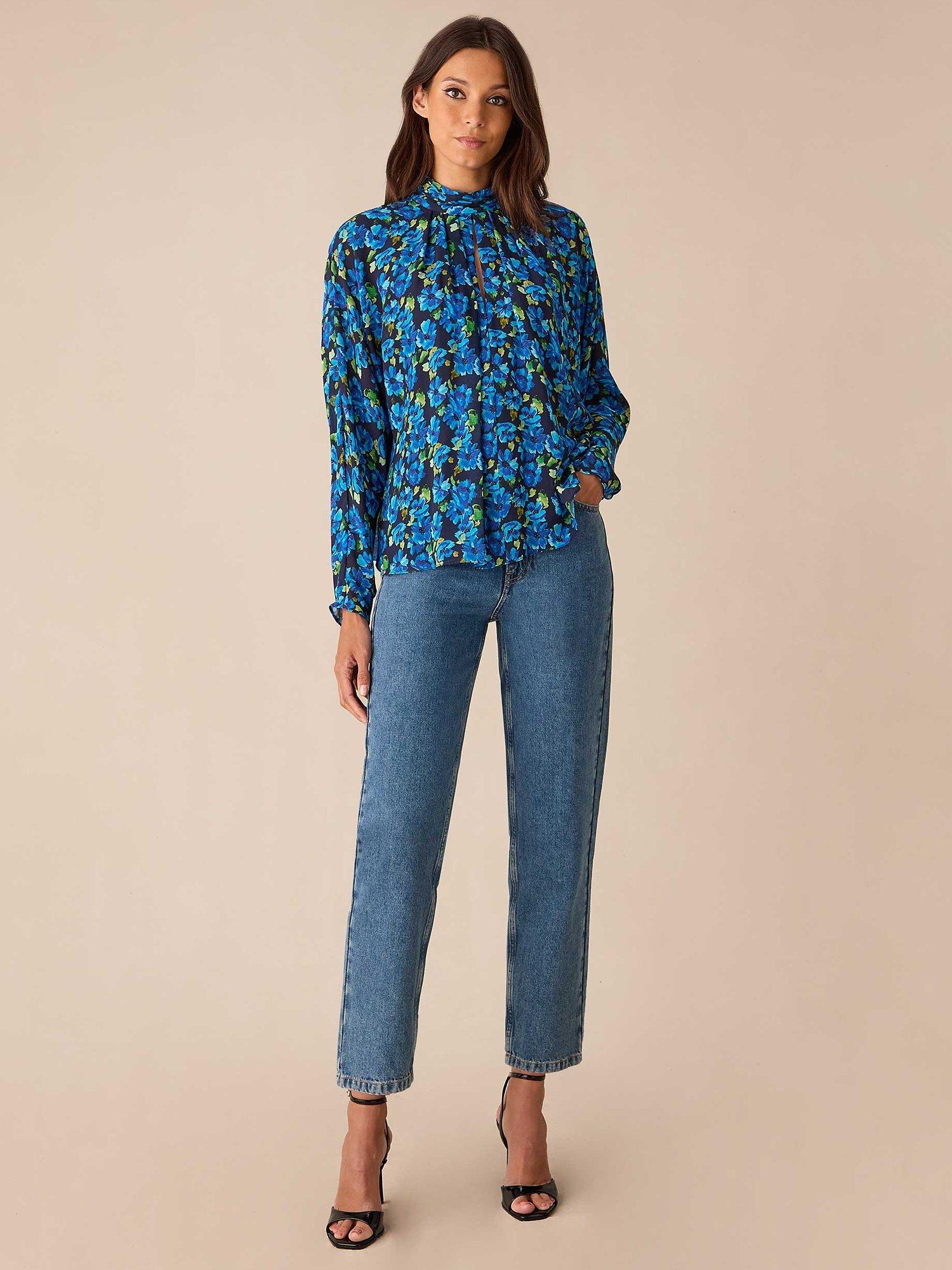 Product image 4 of 5, which shows Ro&Zo Floral Print Blouse, Blue/Multi, 6