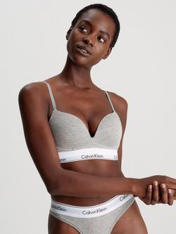 Calvin Klein Modern Cotton Wired Plunge Push Up Bra, Heather Grey