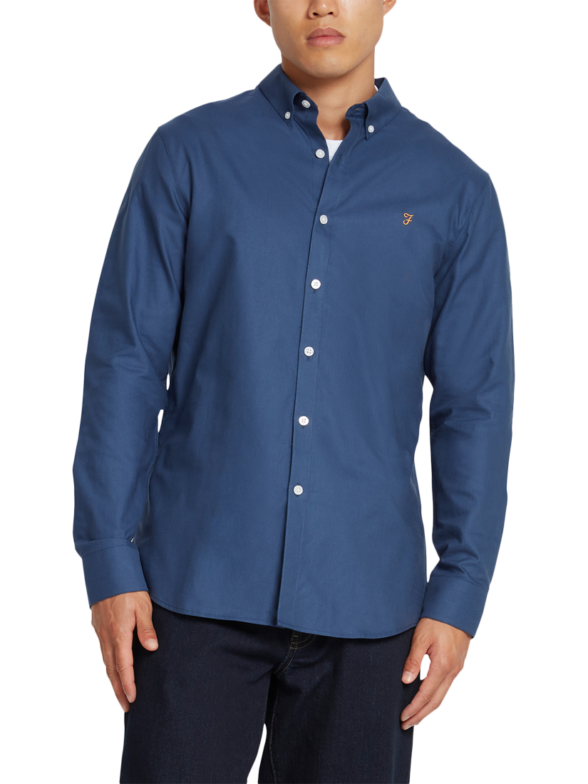 Product image 1 of 5, which shows Farah Brewer Long Sleeve Organic Cotton Shirt, Deep Blue, L