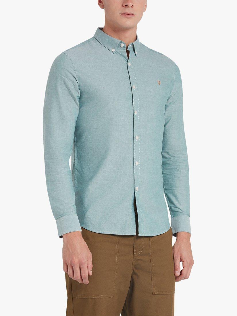 Product image 1 of 5, which shows Farah Brewer Long Sleeve Shirt, Dark Ocean Green, L