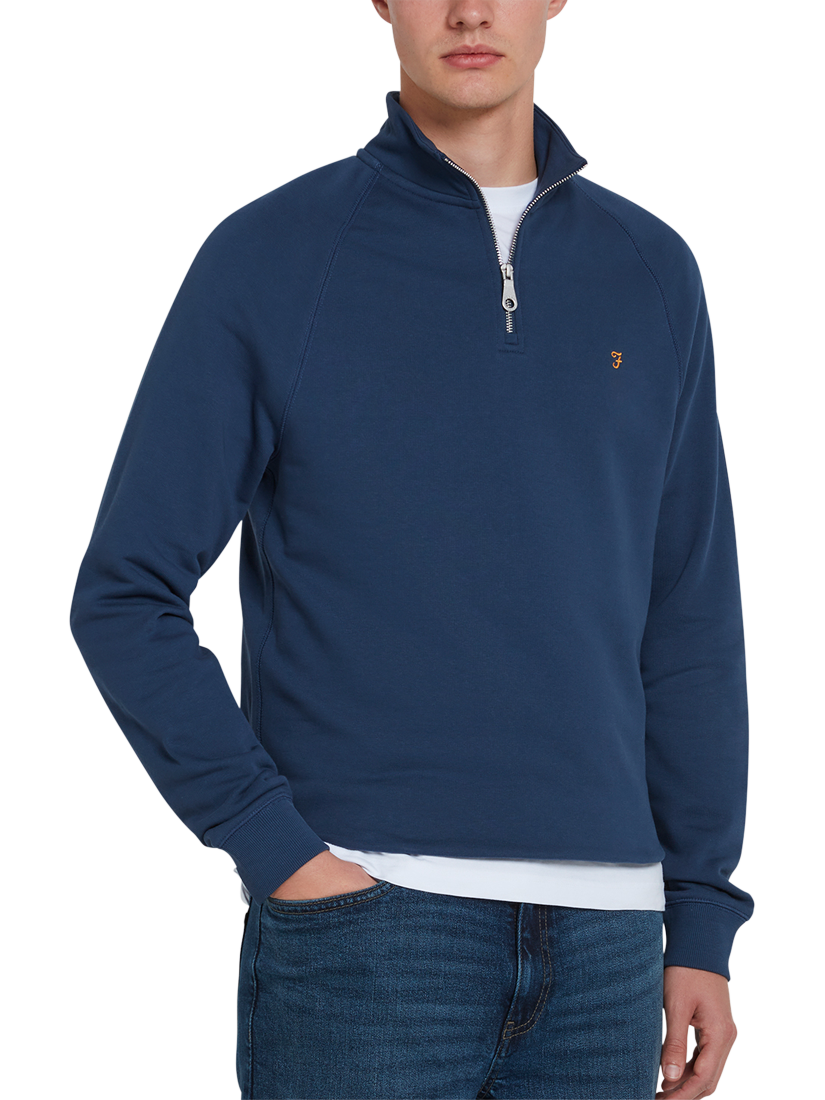 Farah Jim Organic Cotton Quarter Zip Sweatshirt Deep Blue