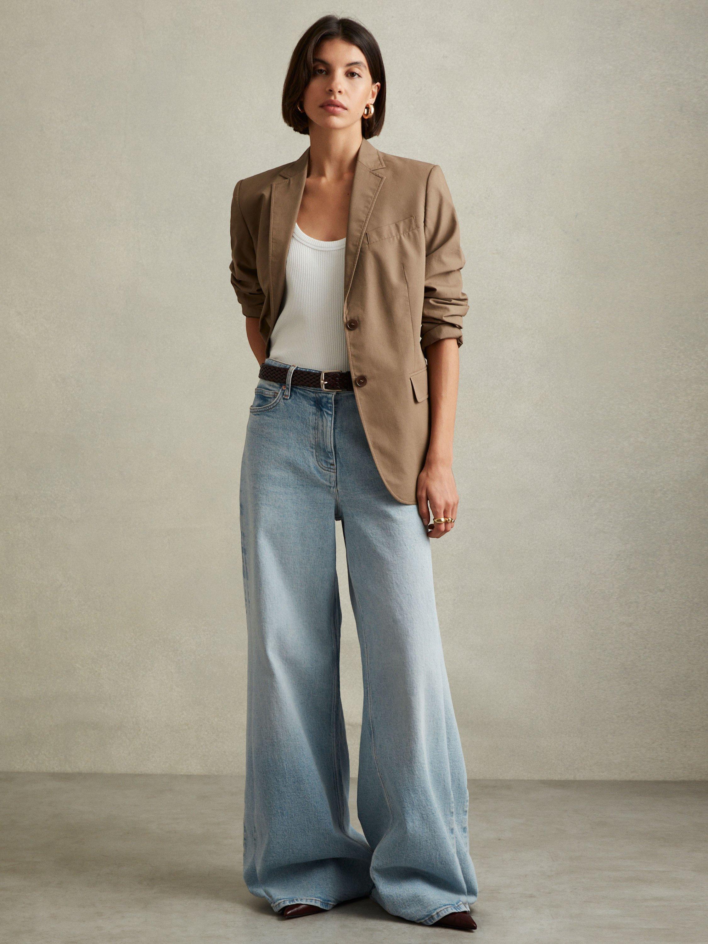 Product image 3 of 5, which shows Reiss Crete Wide Leg Jeans, Light Blue, 28R