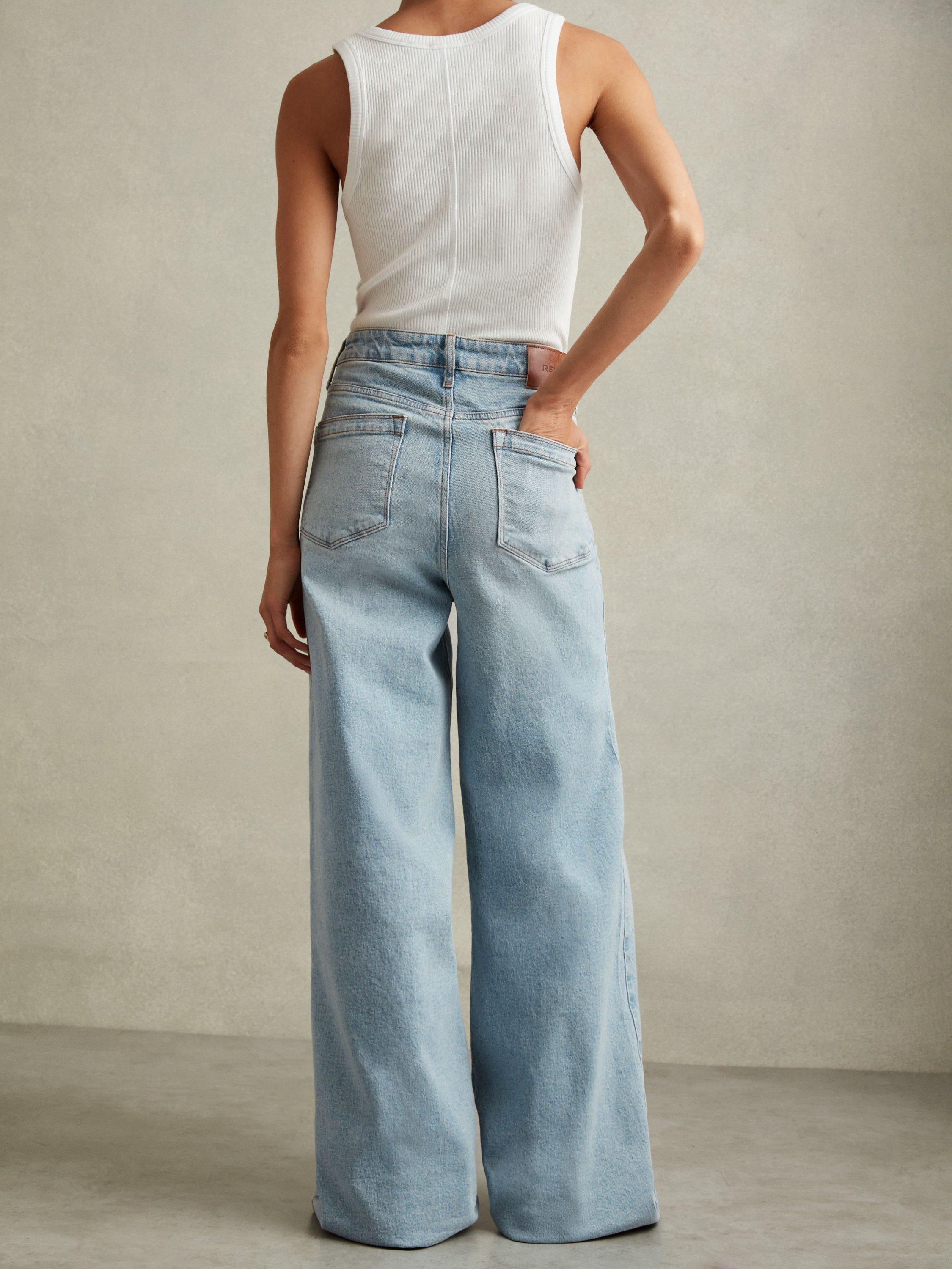 Product image 2 of 5, which shows Reiss Crete Wide Leg Jeans, Light Blue, 28R